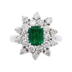 Grandeur 1.06 Carat Emerald Cut Emerald and Diamond 18 K WhiteGold Cocktail Ring