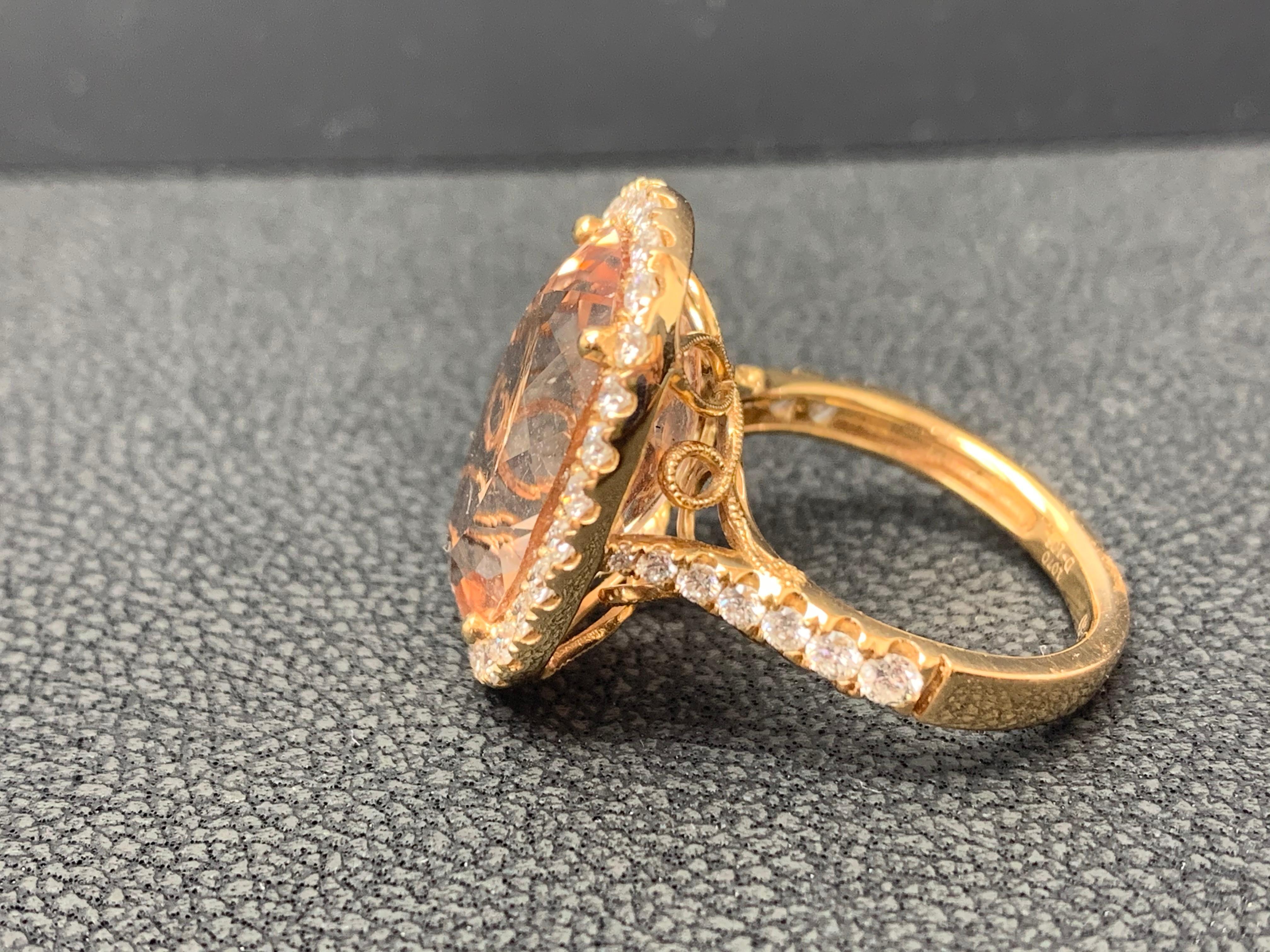 10.70 Carat Oval Shape Morganite and Diamond 18K Rose Gold Cocktail Ring For Sale 5