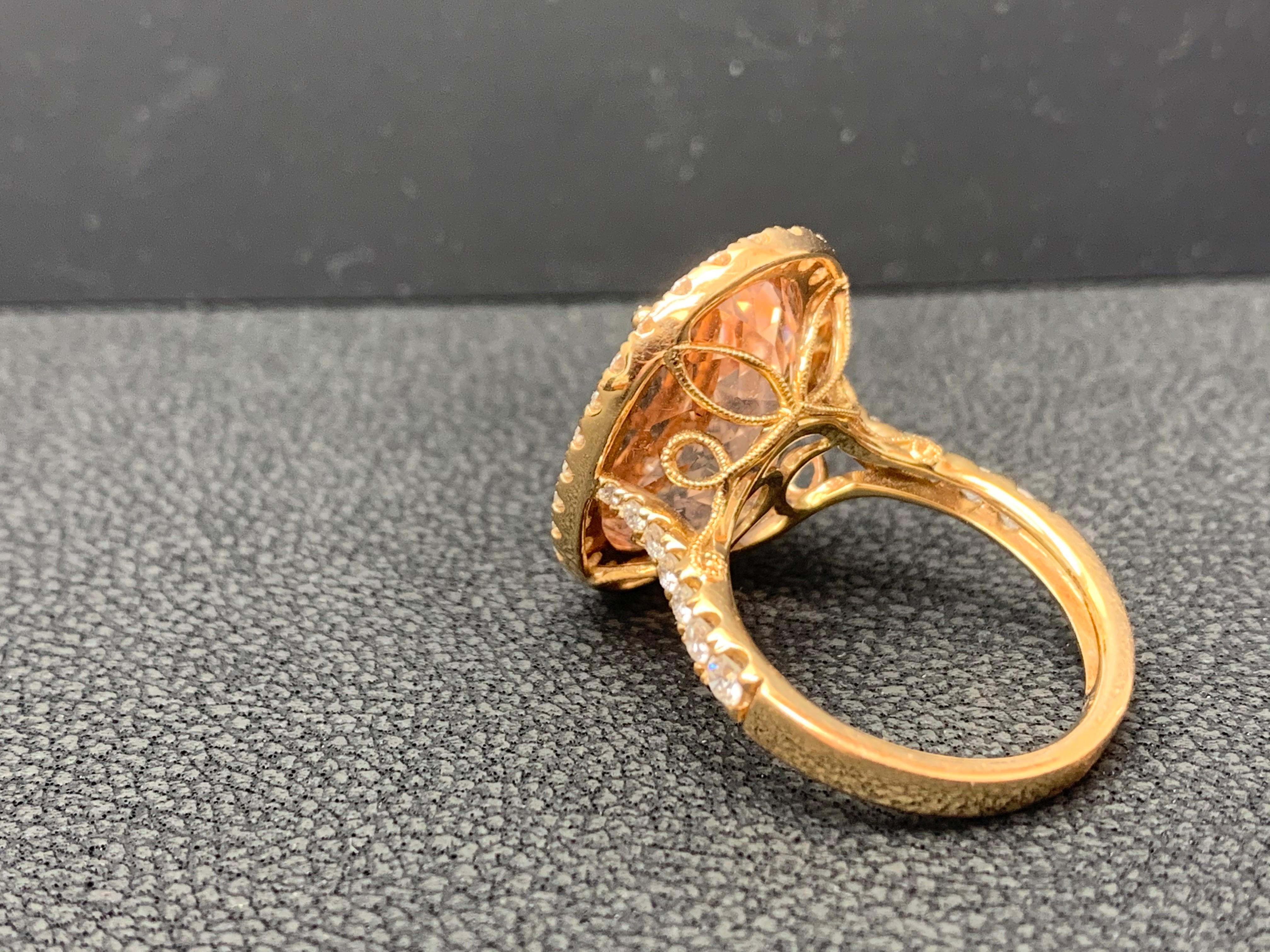 10.70 Carat Oval Shape Morganite and Diamond 18K Rose Gold Cocktail Ring For Sale 6