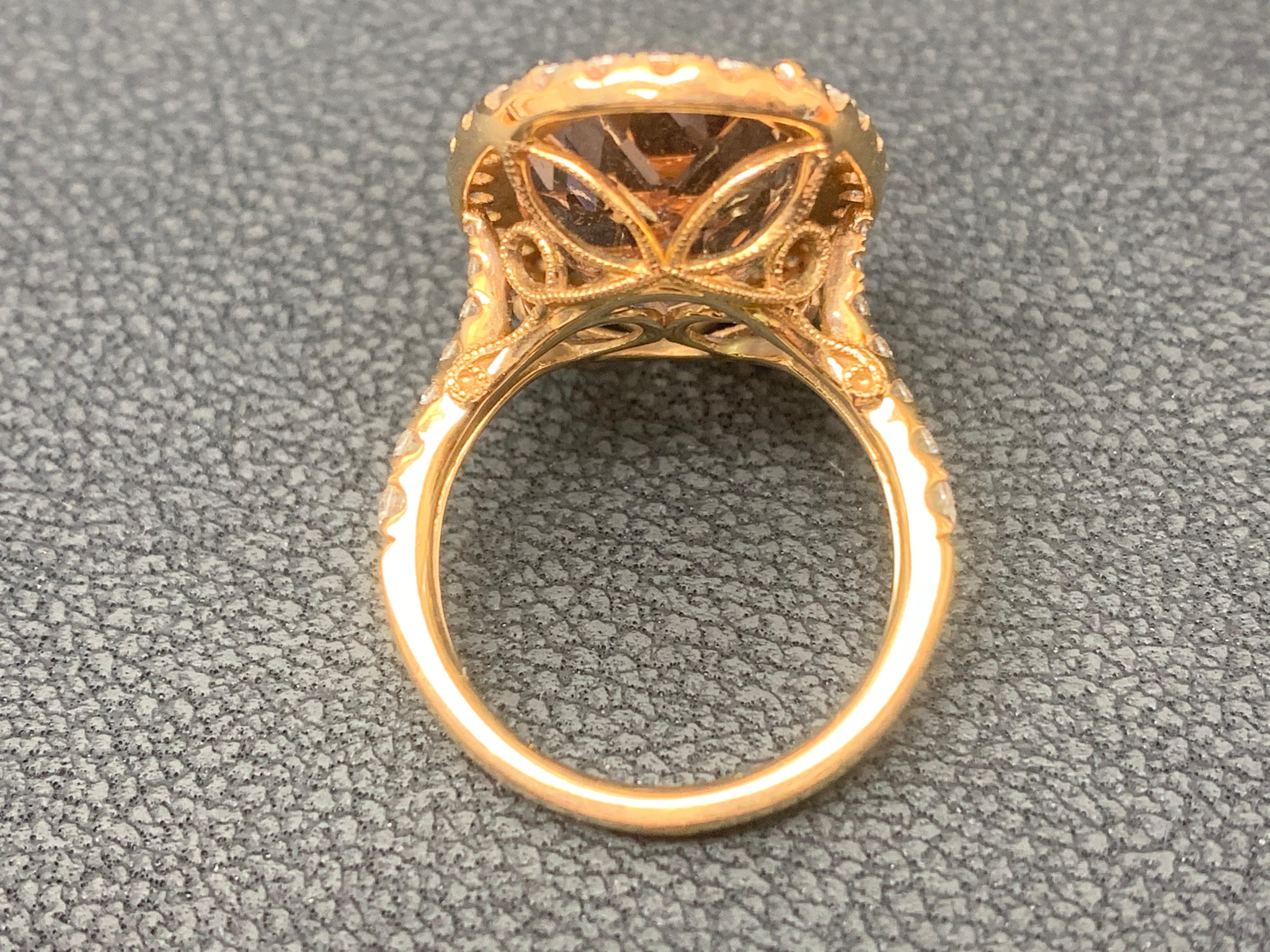 Anello da cocktail in oro rosa 18 carati con morganite di forma ovale e diamanti da 10,70 carati in vendita 11
