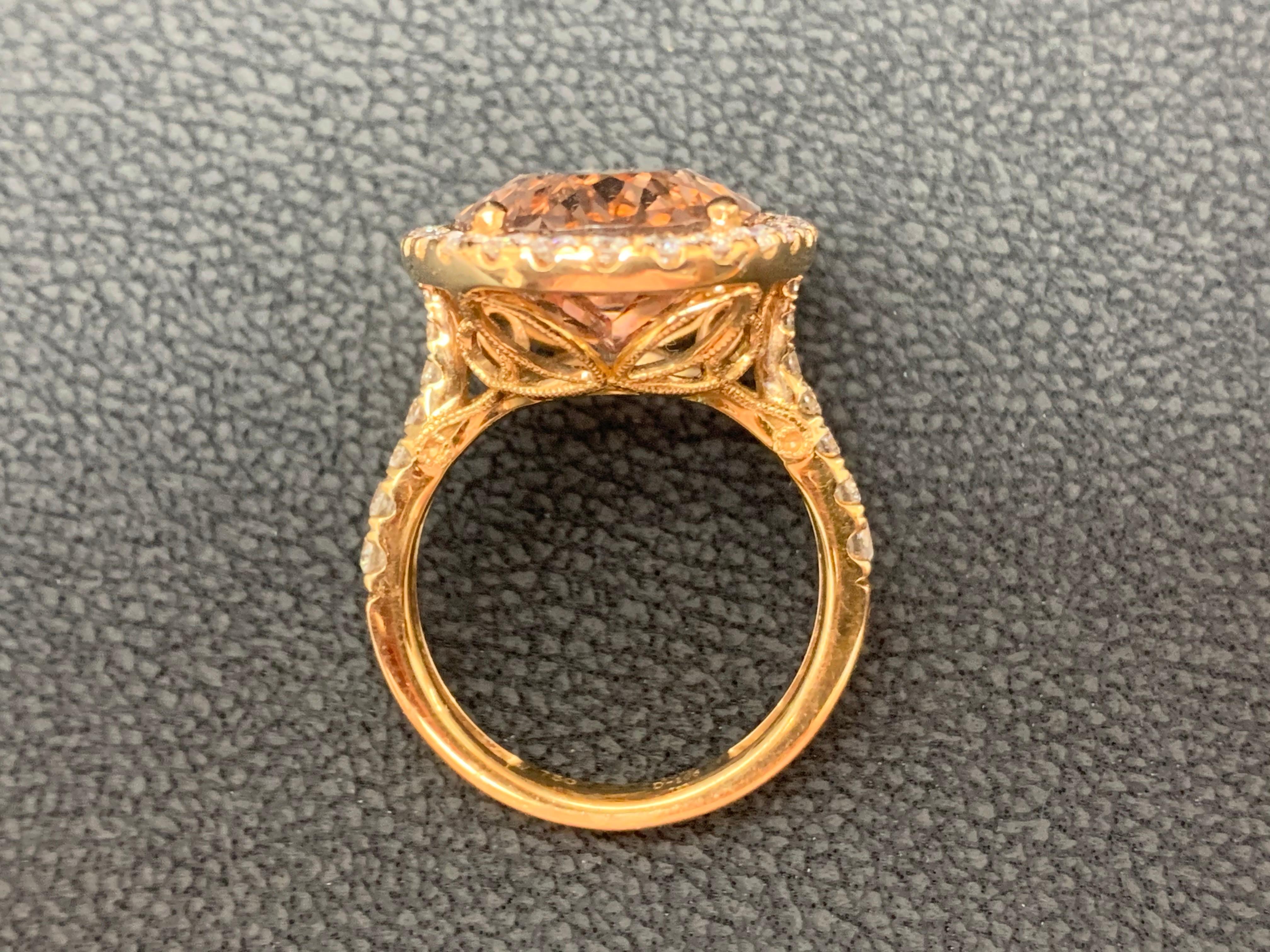 10.70 Carat Oval Shape Morganite and Diamond 18K Rose Gold Cocktail Ring For Sale 9
