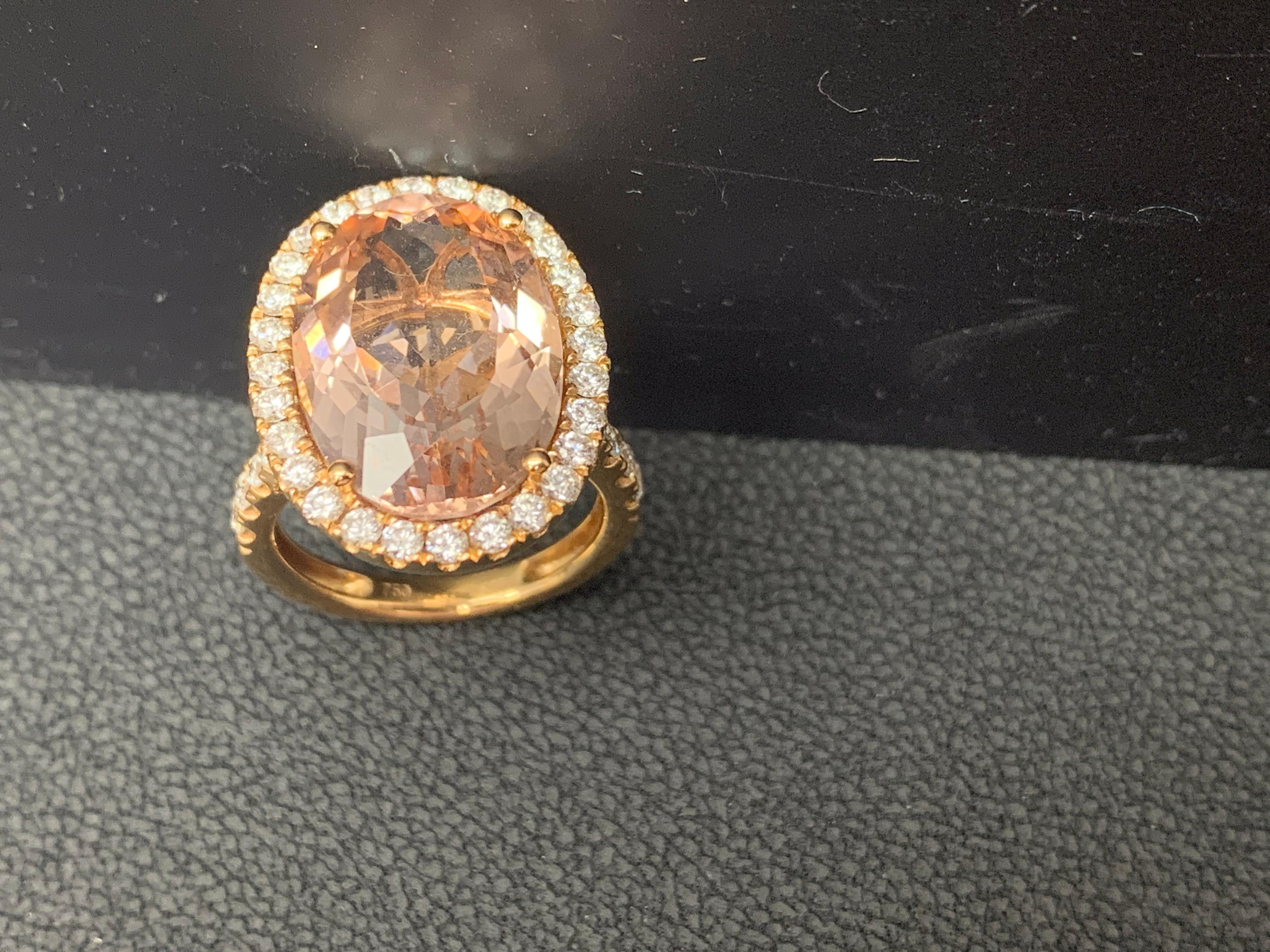 Anello da cocktail in oro rosa 18 carati con morganite di forma ovale e diamanti da 10,70 carati in vendita 14