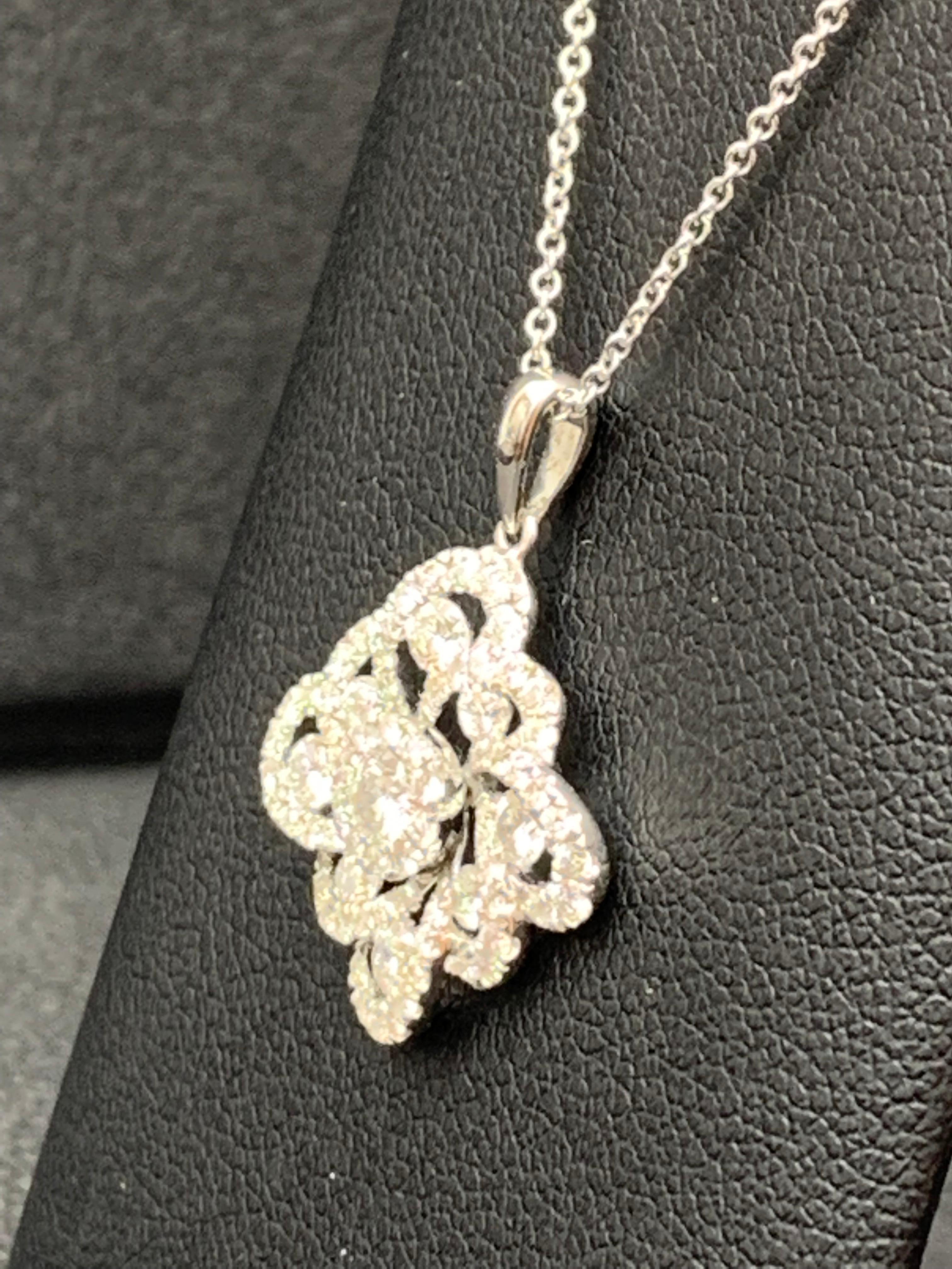 Taglio rotondo Collana con ciondolo di diamanti rotondi da 1,10 carati in oro bianco 18 carati in vendita