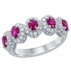 Grandeur 1.15 Carat Oval Ruby and Diamond Engagement Ring in 18K White Gold