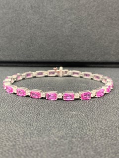 11.93 Carat Emerald Cut Pink Sapphire Diamond Bracelet 14K White Gold