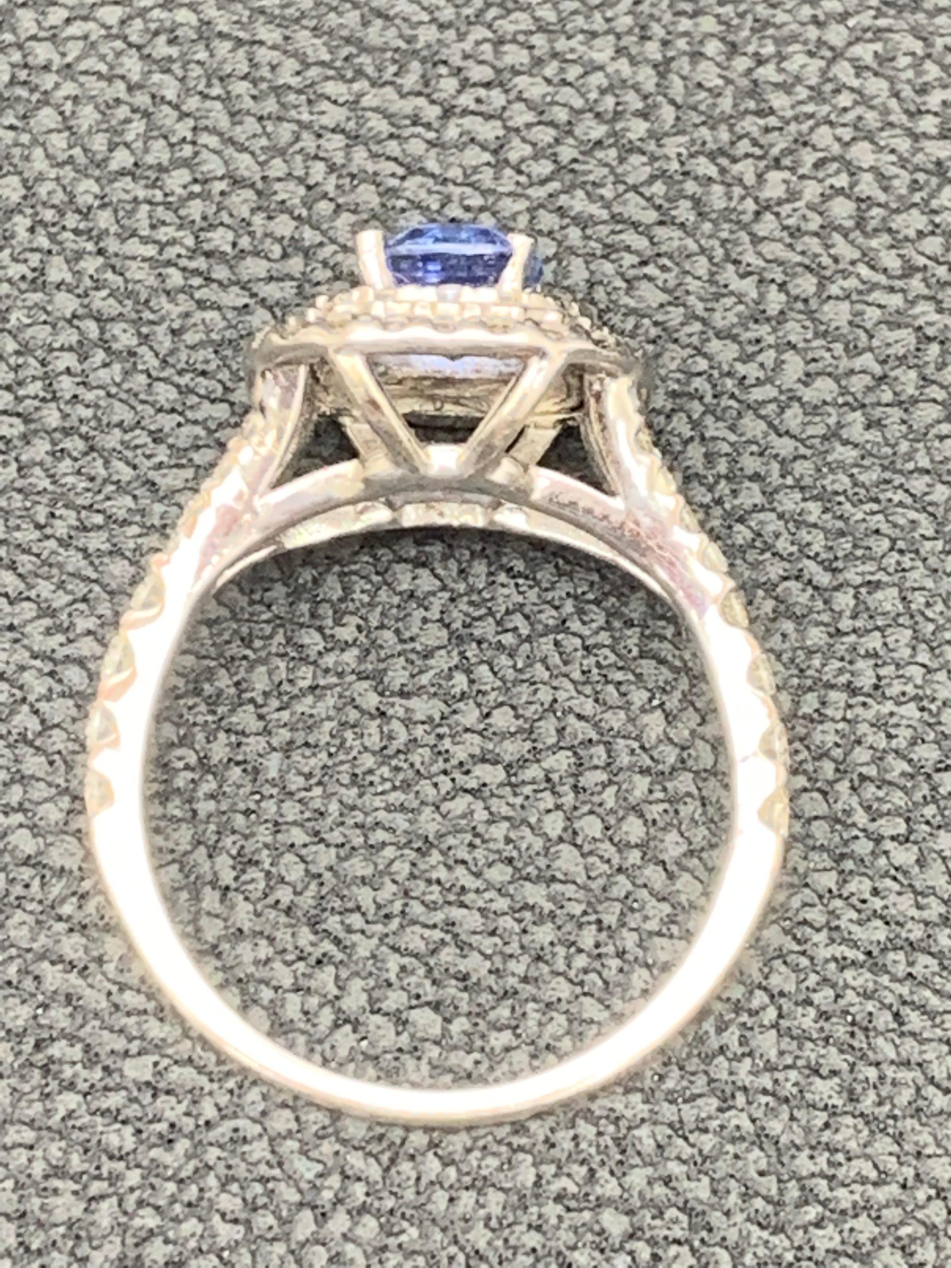 Grandeur 1.20 Ct Cushion Sapphire and Diamond Engagement Ring in 14K White Gold In New Condition For Sale In NEW YORK, NY