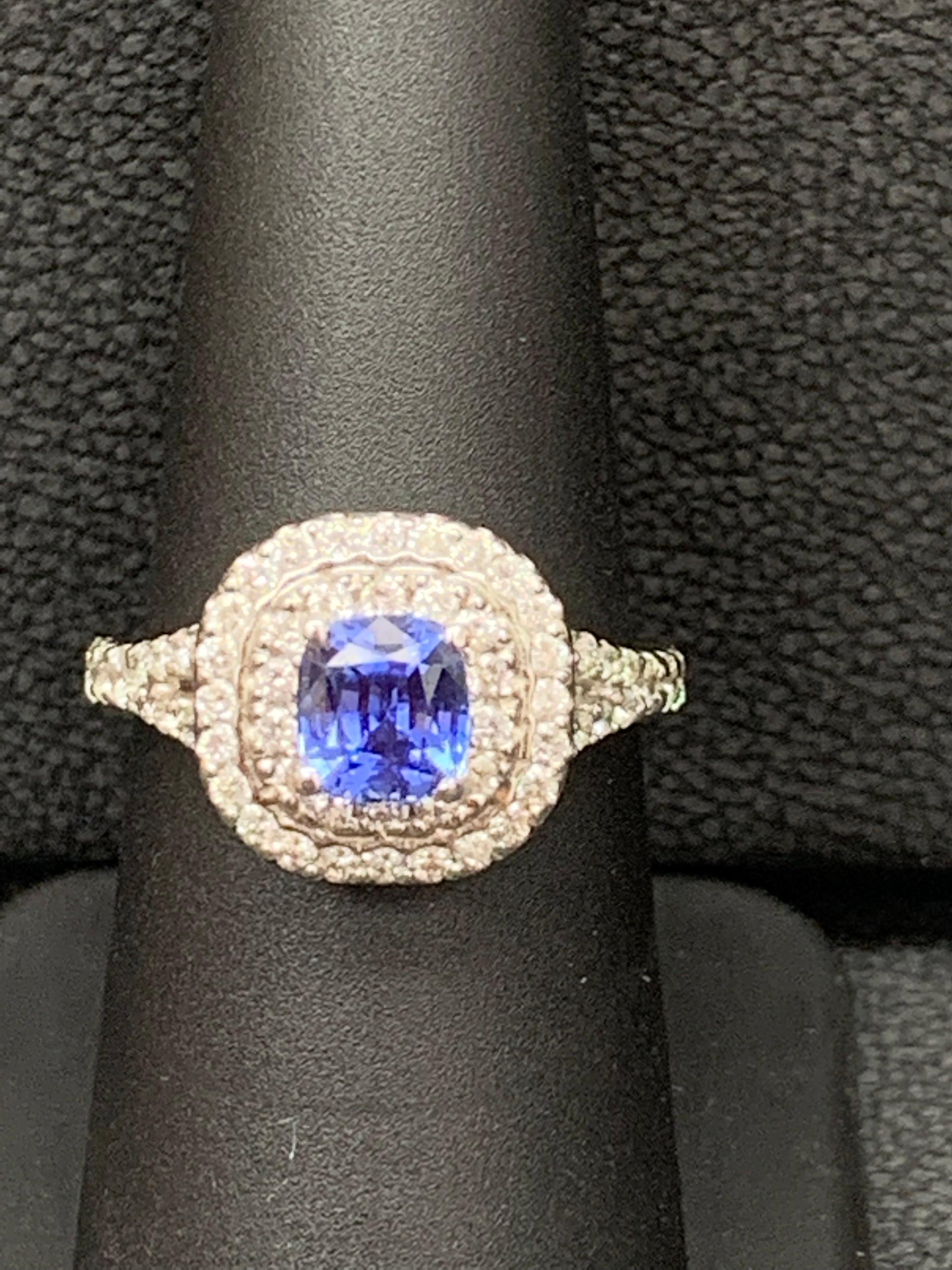 Grandeur 1.20 Ct Cushion Sapphire and Diamond Engagement Ring in 14K White Gold For Sale 2