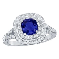 Grandeur 1.20 Ct Cushion Sapphire and Diamond Engagement Ring in 14K White Gold