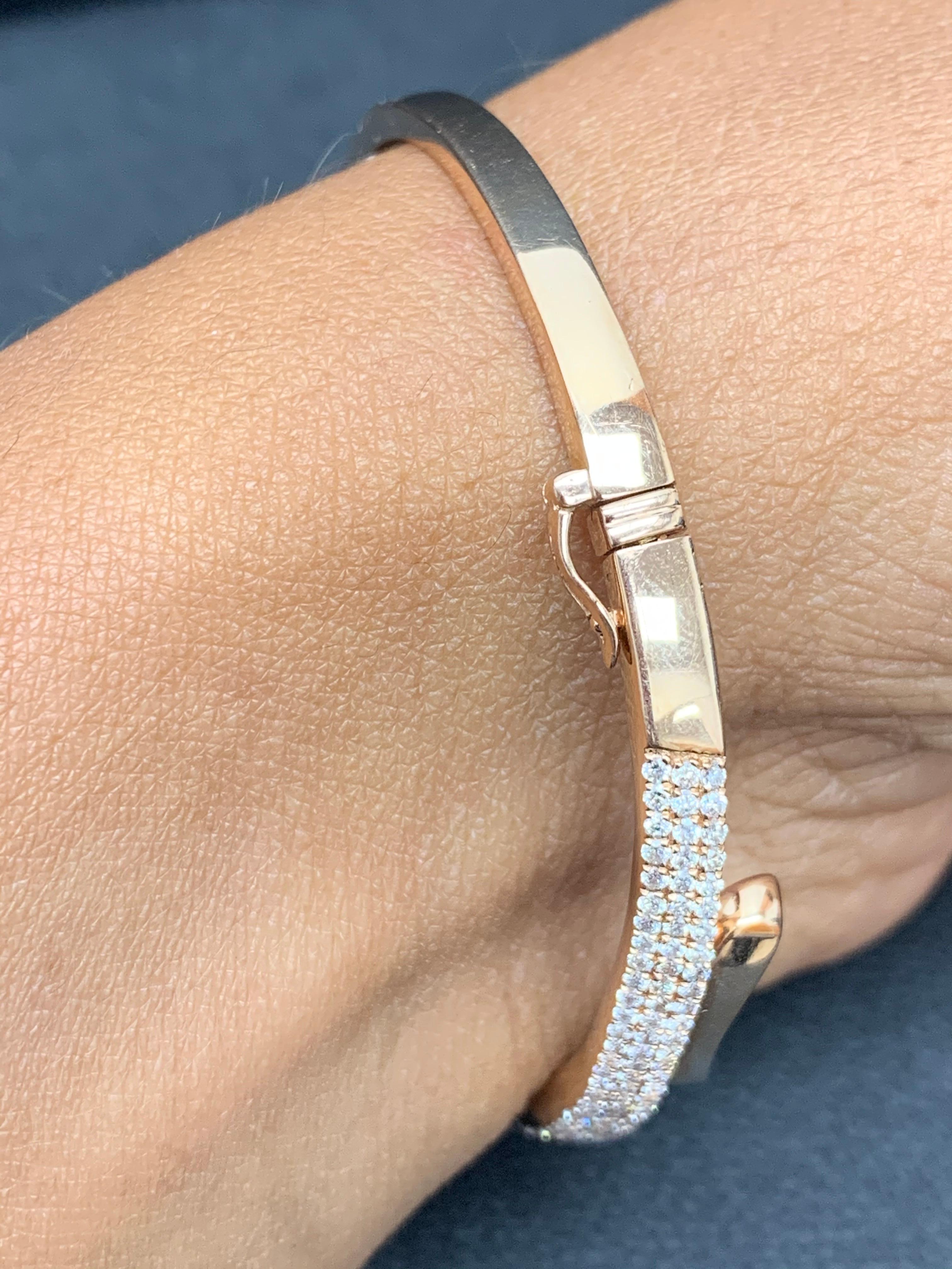 Modern Grandeur 1.36 Carat Diamond Rose Gold 14K Bangle For Sale