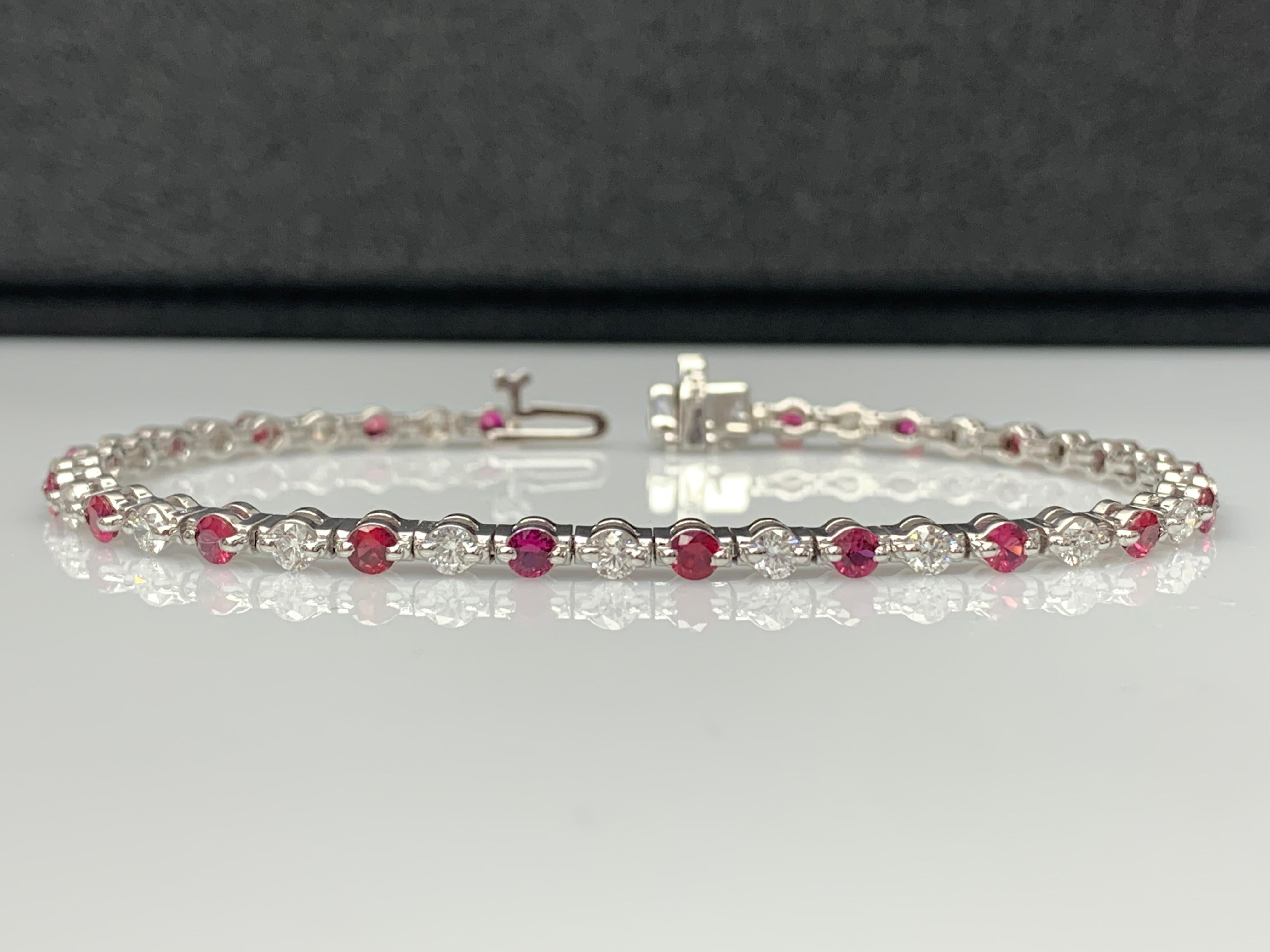 Bracelet Grandeur en or blanc 14 carats avec rubis rond et diamants de 1,98 carat en vente 10