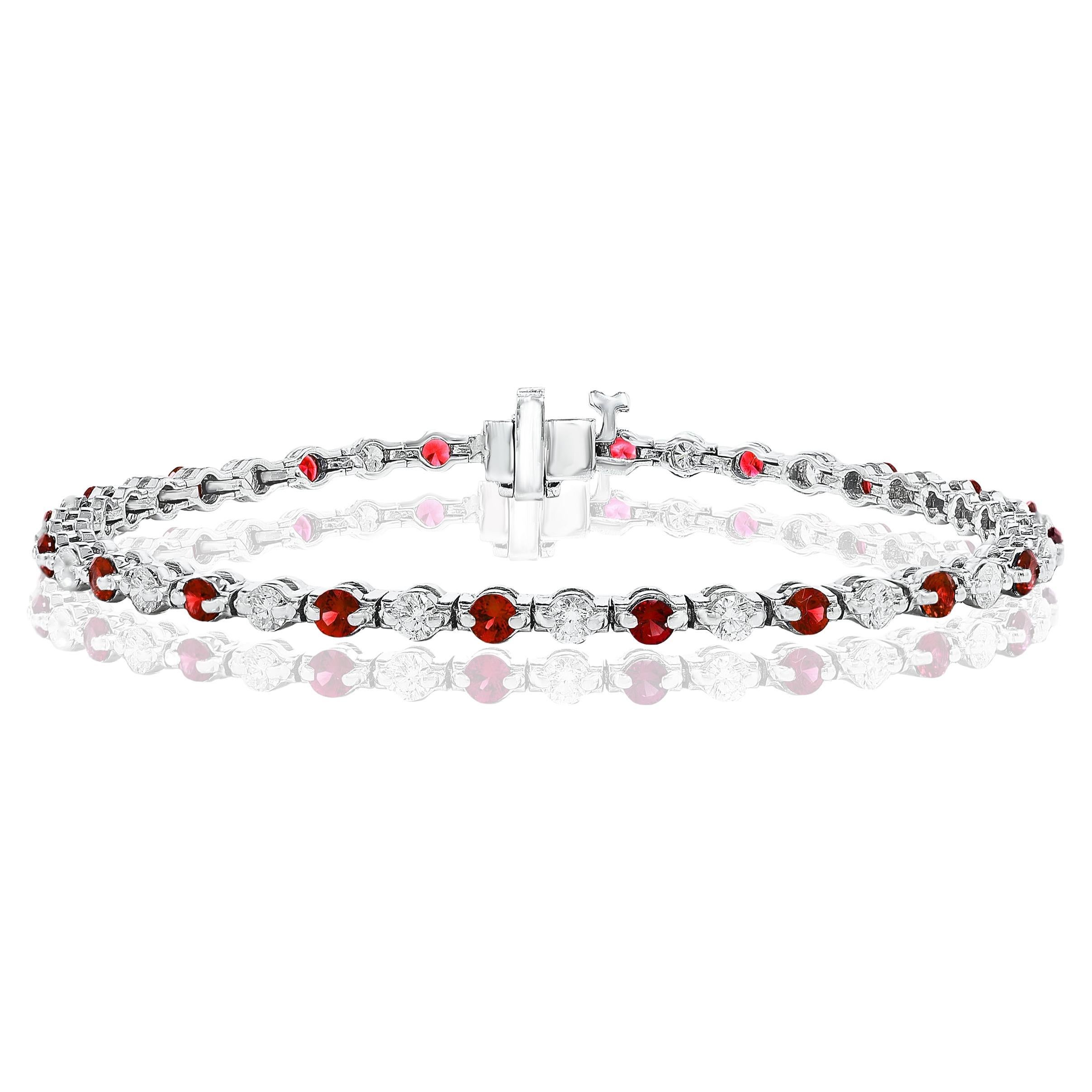 Grandeur 1.98 Carat Round Ruby and Diamond Bracelet in 14k White Gold