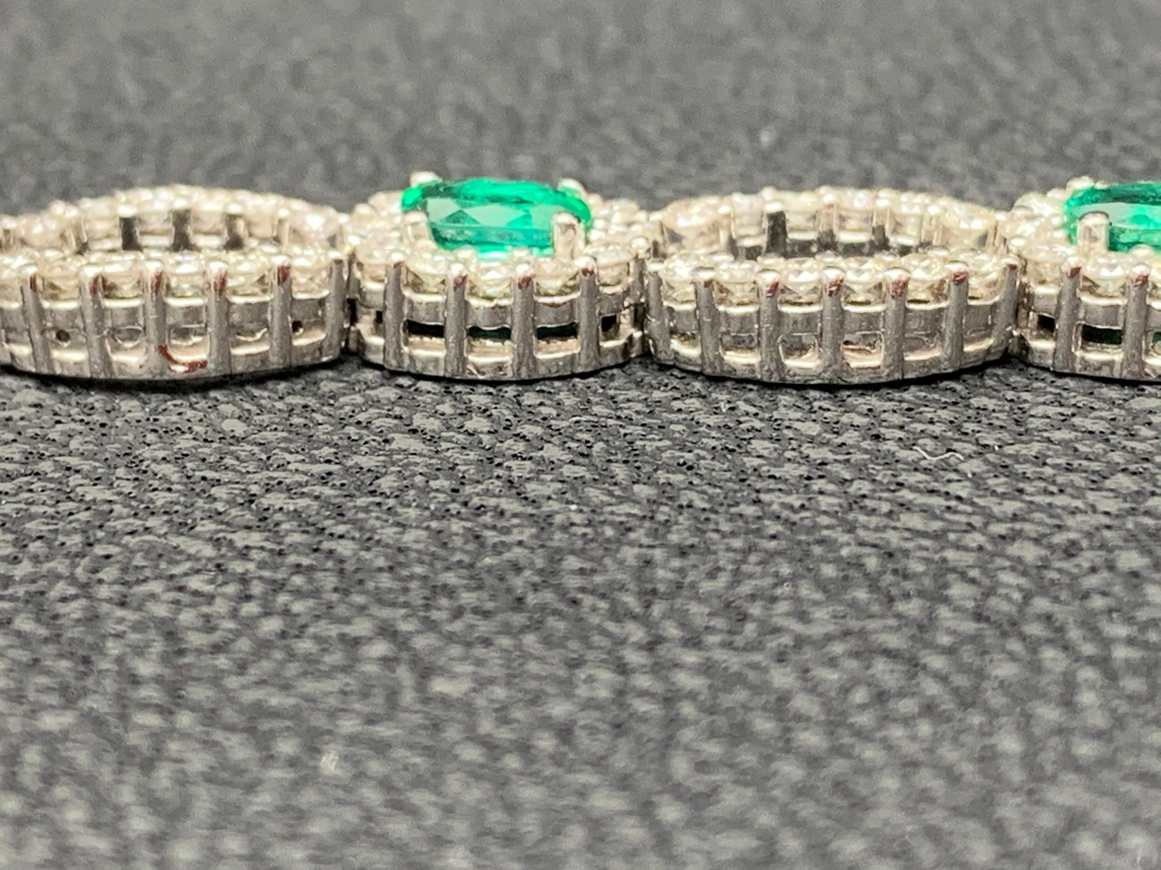2.13 Carat Oval Cut Emerald and Diamond 14K White Gold Tennis Bracelet For Sale 5