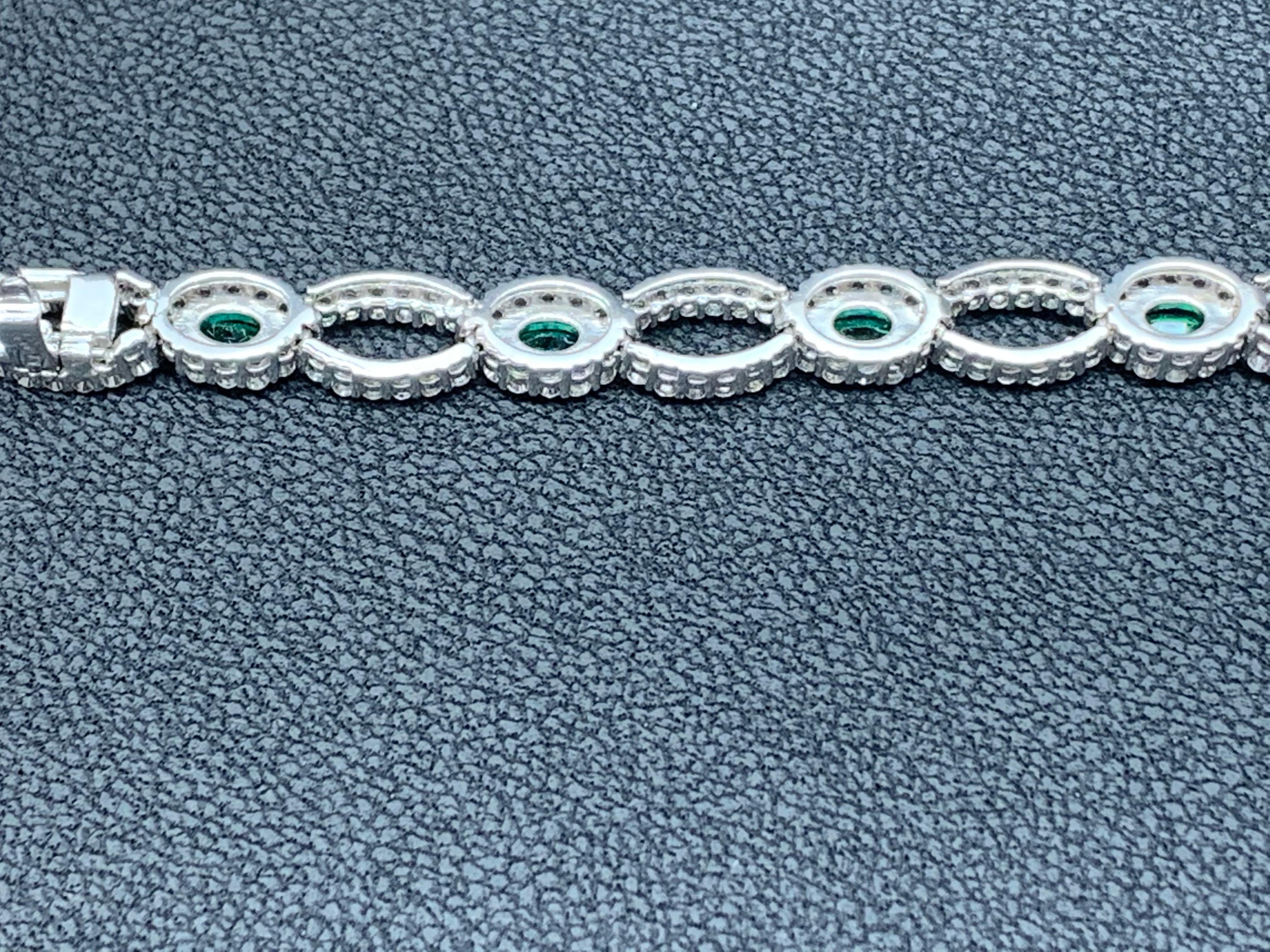 2.13 Carat Oval Cut Emerald and Diamond 14K White Gold Tennis Bracelet In New Condition For Sale In NEW YORK, NY