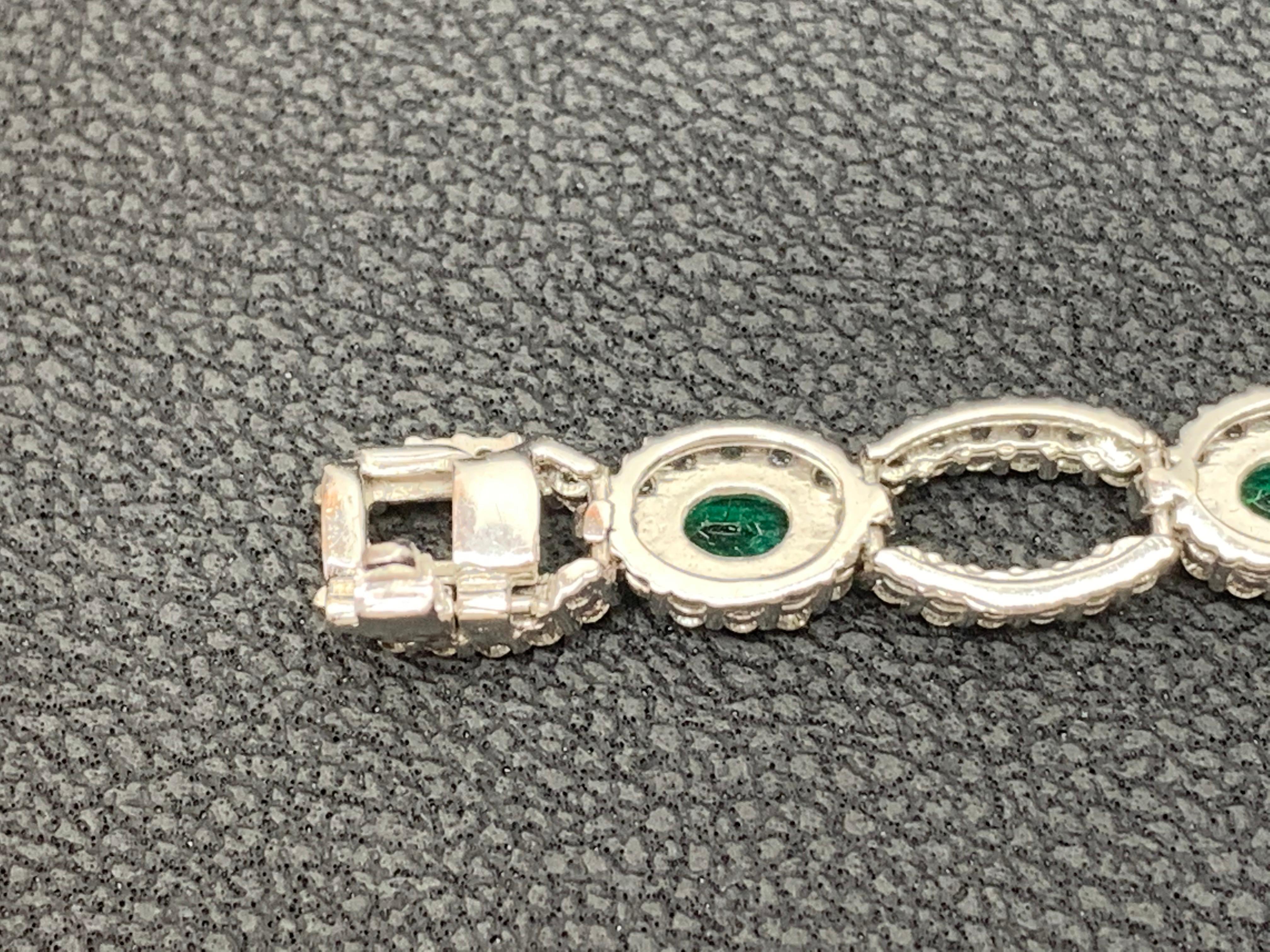 2.13 Carat Oval Cut Emerald and Diamond 14K White Gold Tennis Bracelet For Sale 1