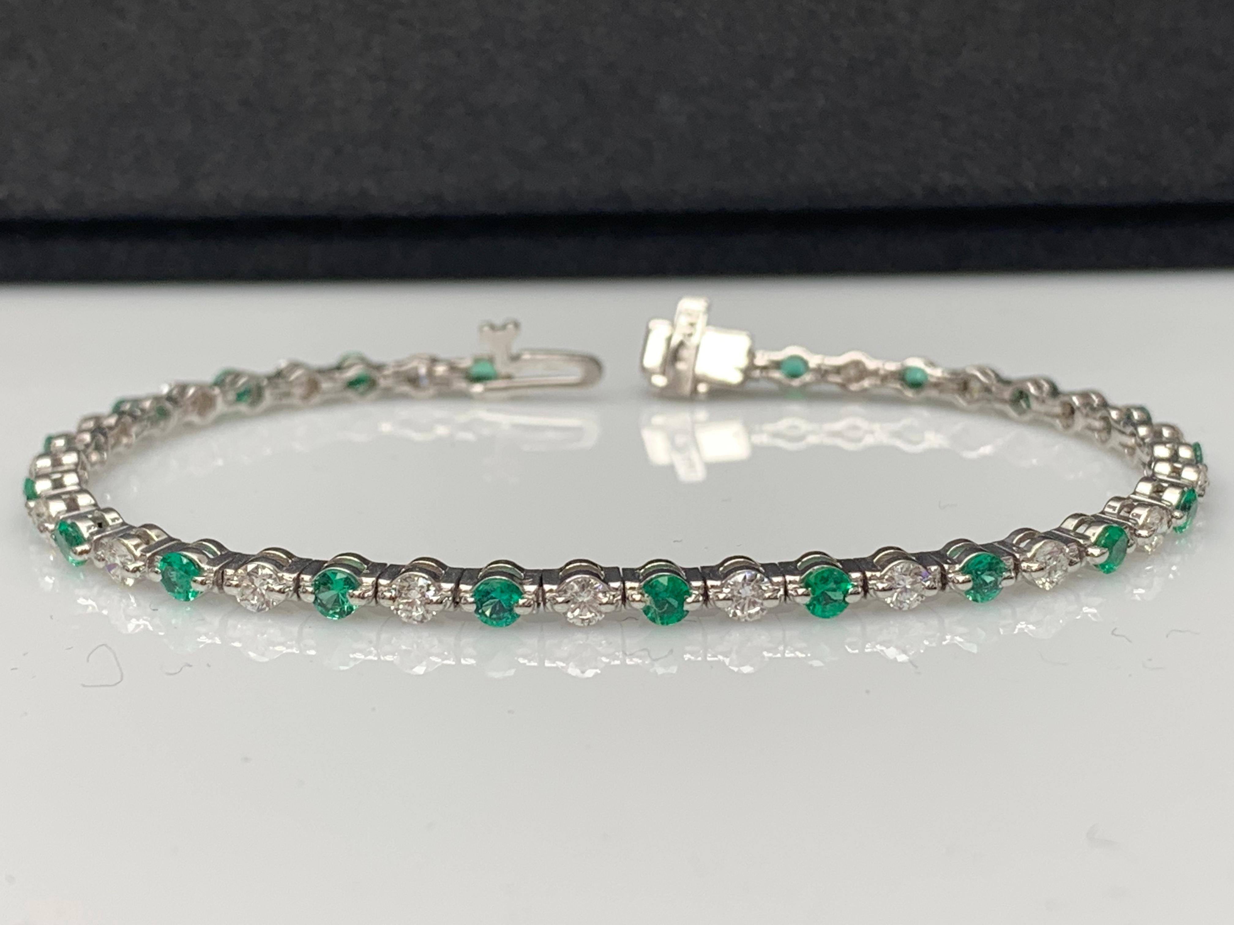Grandeur 2.24 Carat Round Emerald and Diamond Bracelet in 14K White Gold For Sale 8