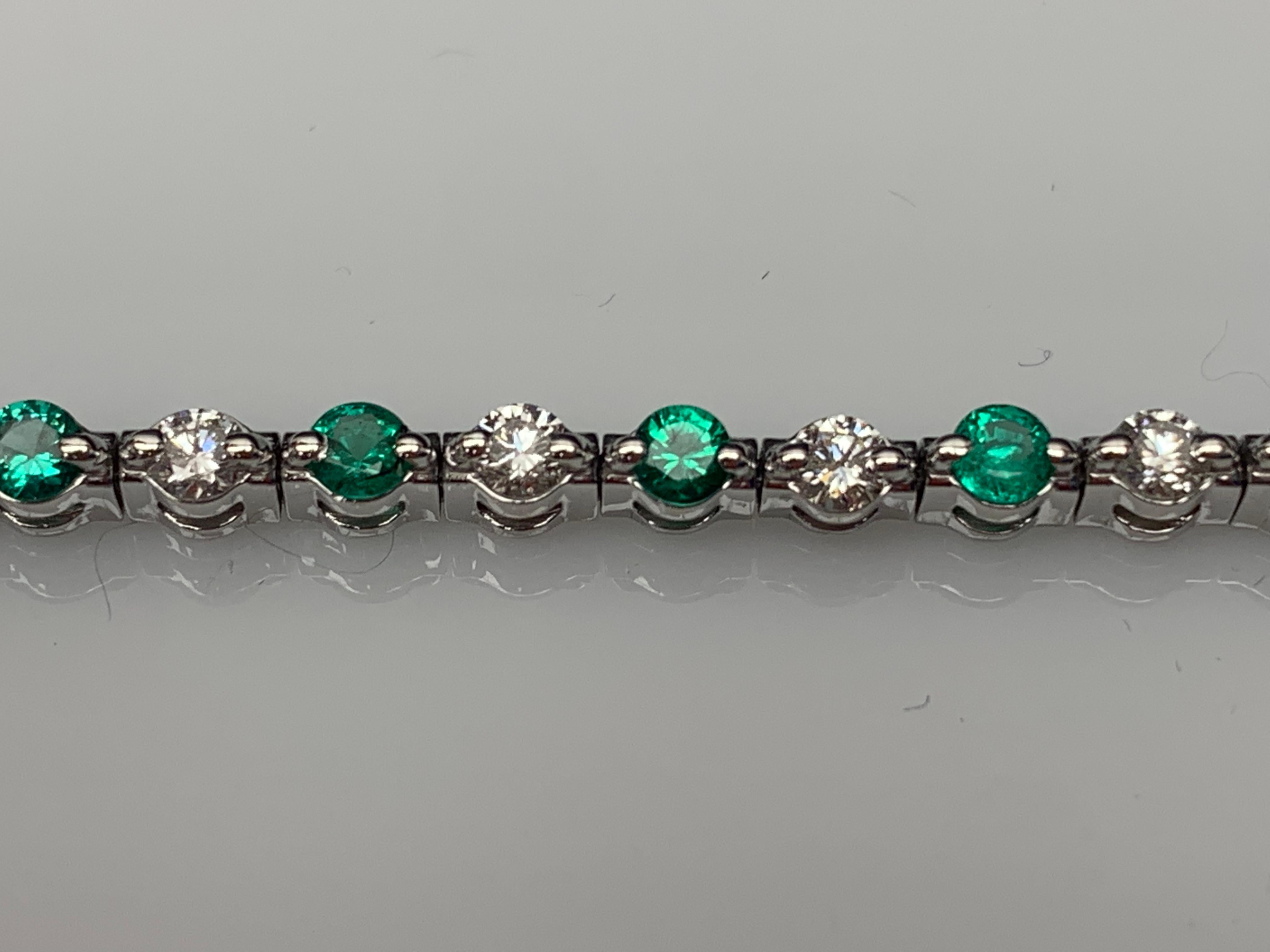 Grandeur 2.24 Carat Round Emerald and Diamond Bracelet in 14K White Gold For Sale 9
