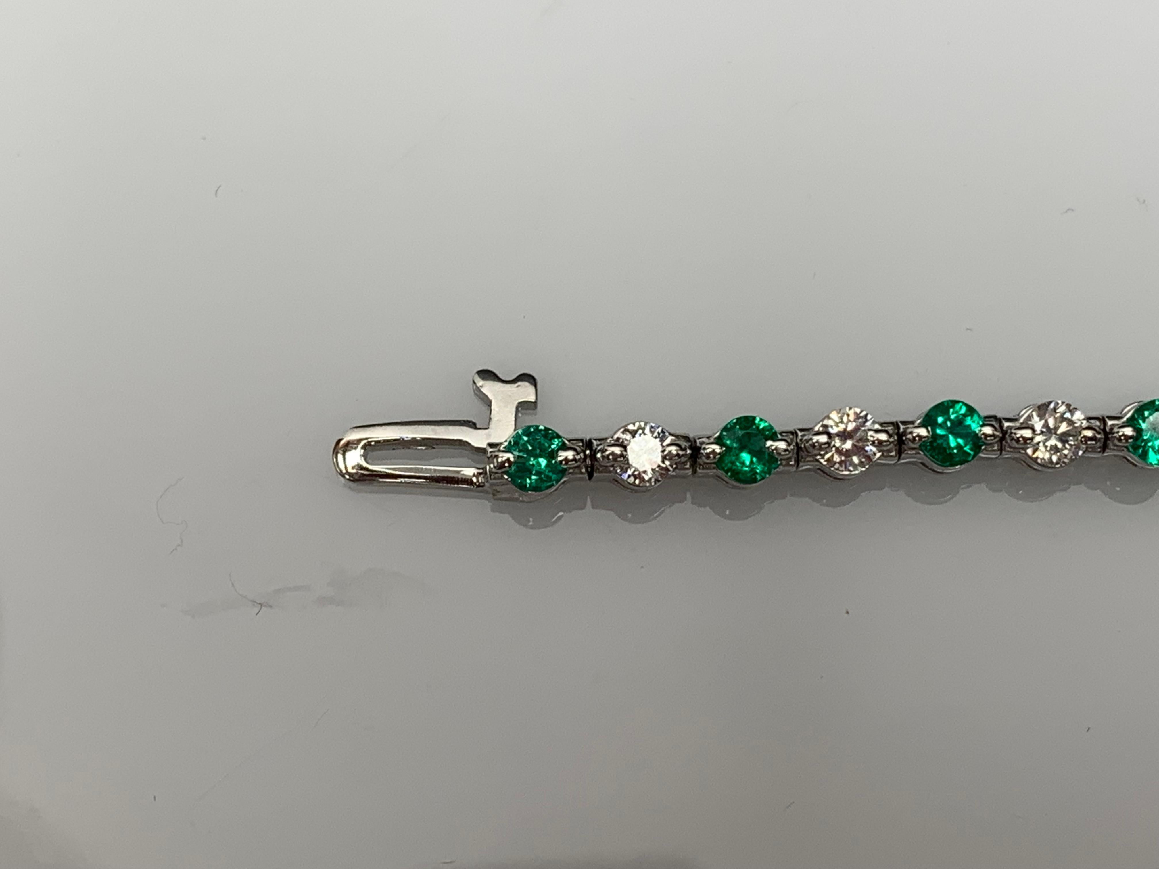 Grandeur 2.24 Carat Round Emerald and Diamond Bracelet in 14K White Gold For Sale 12