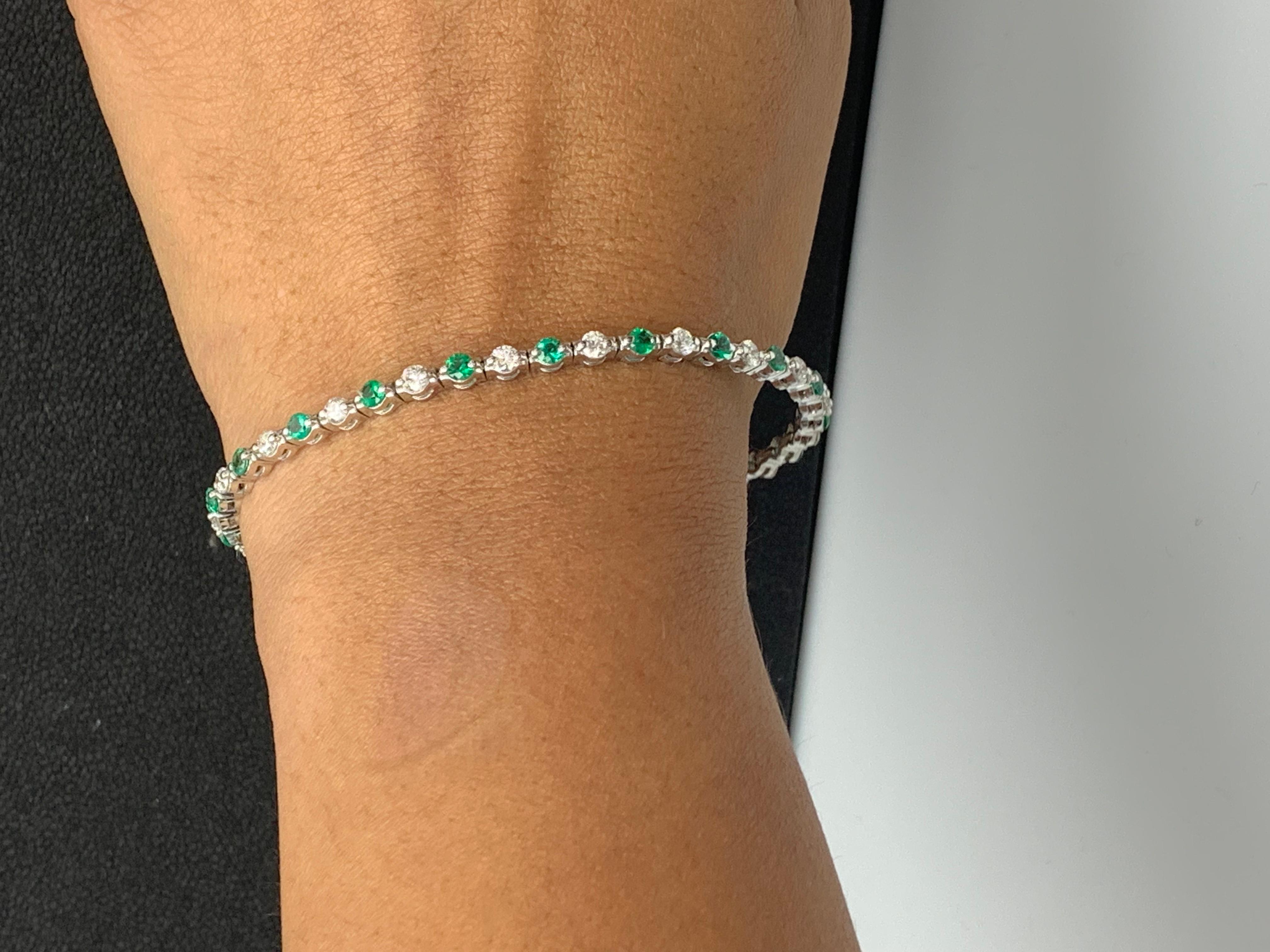 Round Cut Grandeur 2.24 Carat Round Emerald and Diamond Bracelet in 14K White Gold For Sale