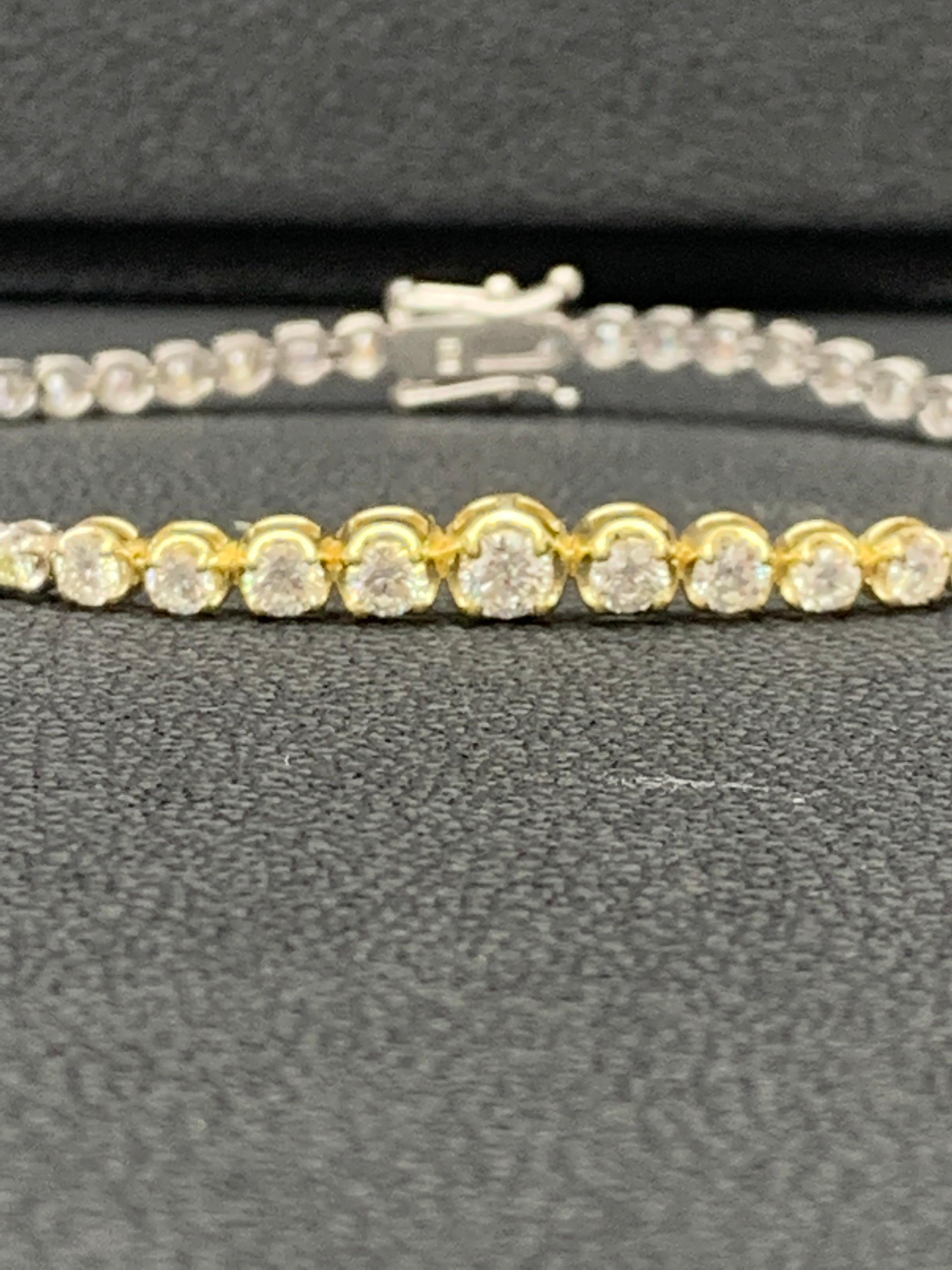Modern Grandeur 2.25 Carat Round Cut Diamond Tennis Bracelet in Yellow and White Gold For Sale