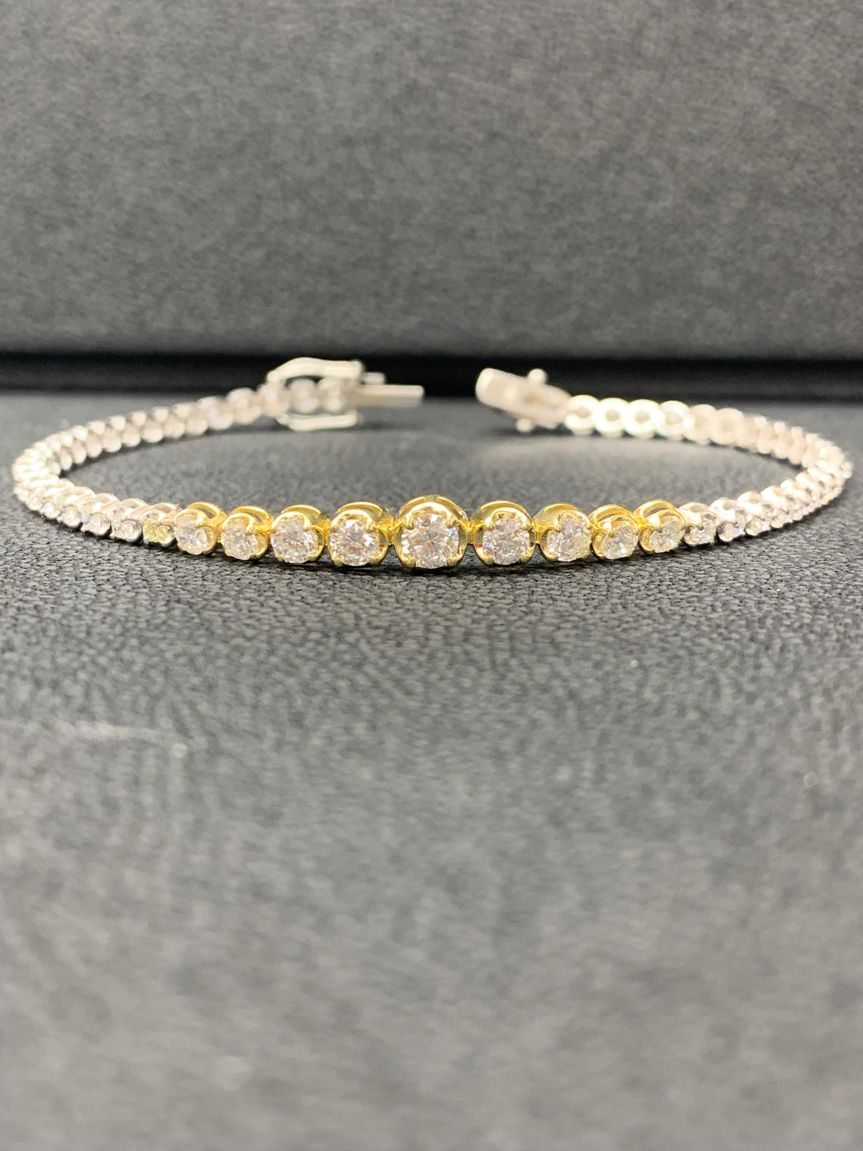 Women's Grandeur 2.25 Carat Round Cut Diamond Tennis Bracelet in Yellow and White Gold For Sale