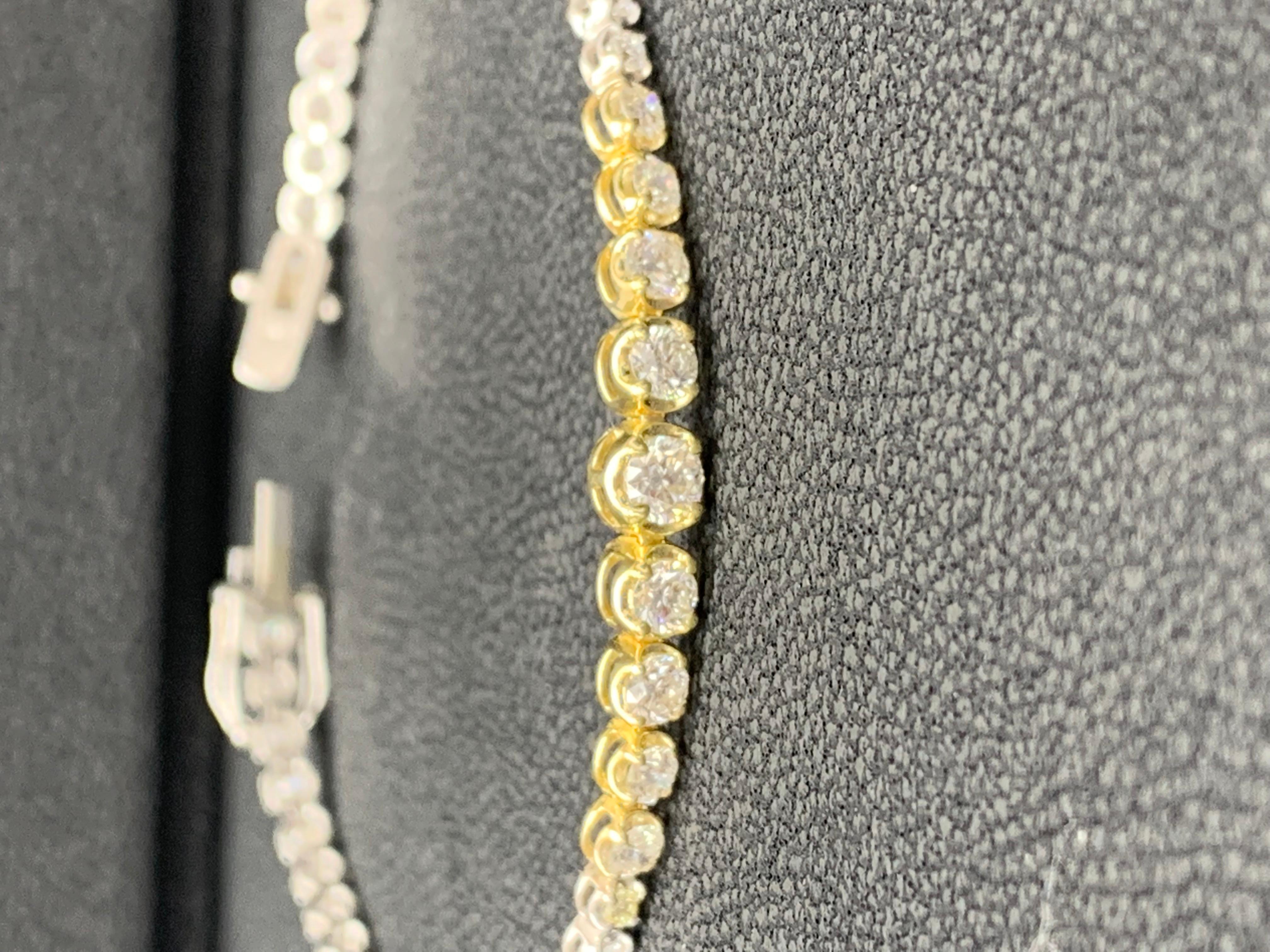 Grandeur 2.25 Carat Round Cut Diamond Tennis Bracelet in Yellow and White Gold For Sale 1