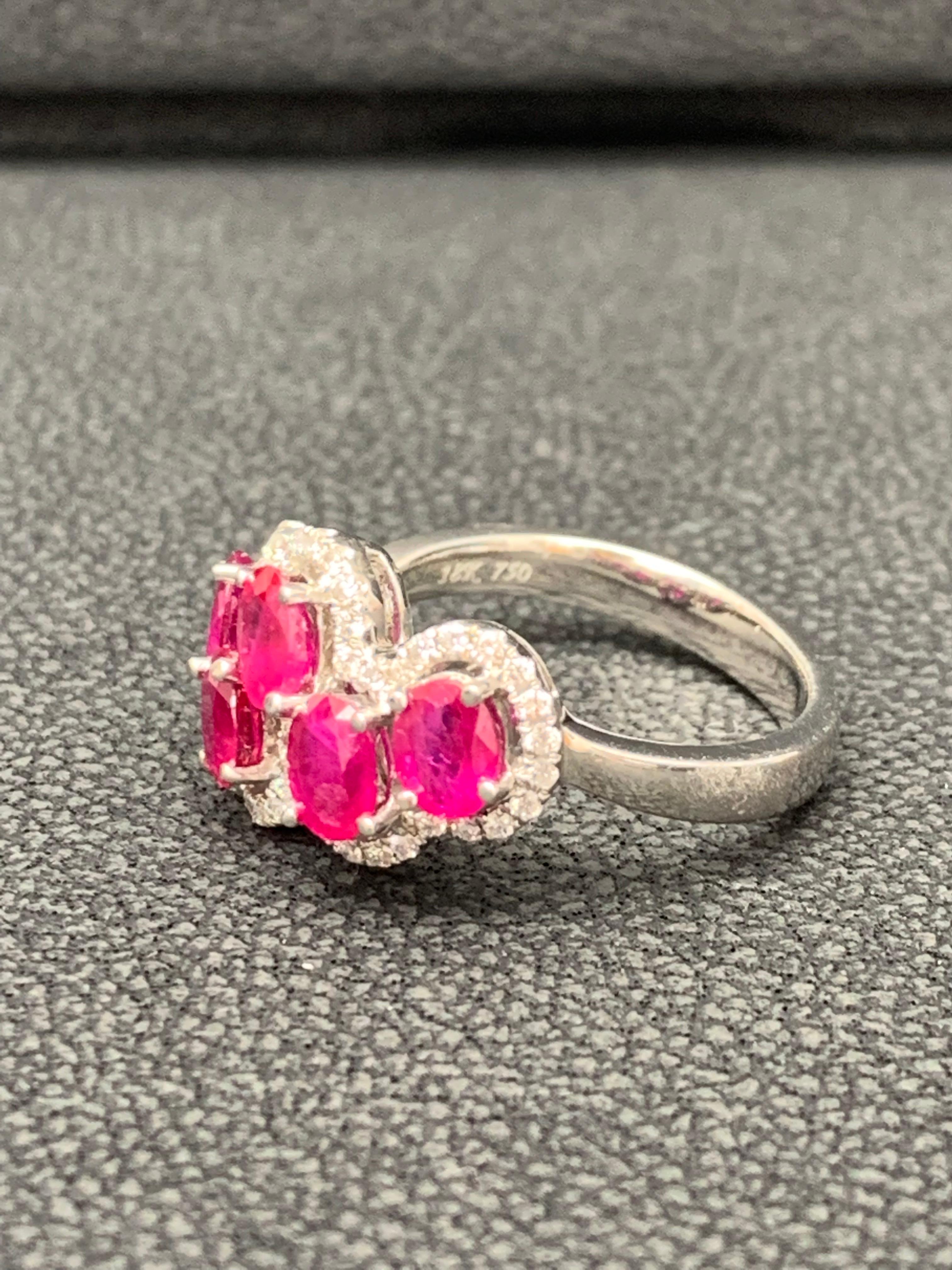 Contemporary 2.25 Carat Ruby and Diamond Cocktail Ring in 18K White Gold For Sale