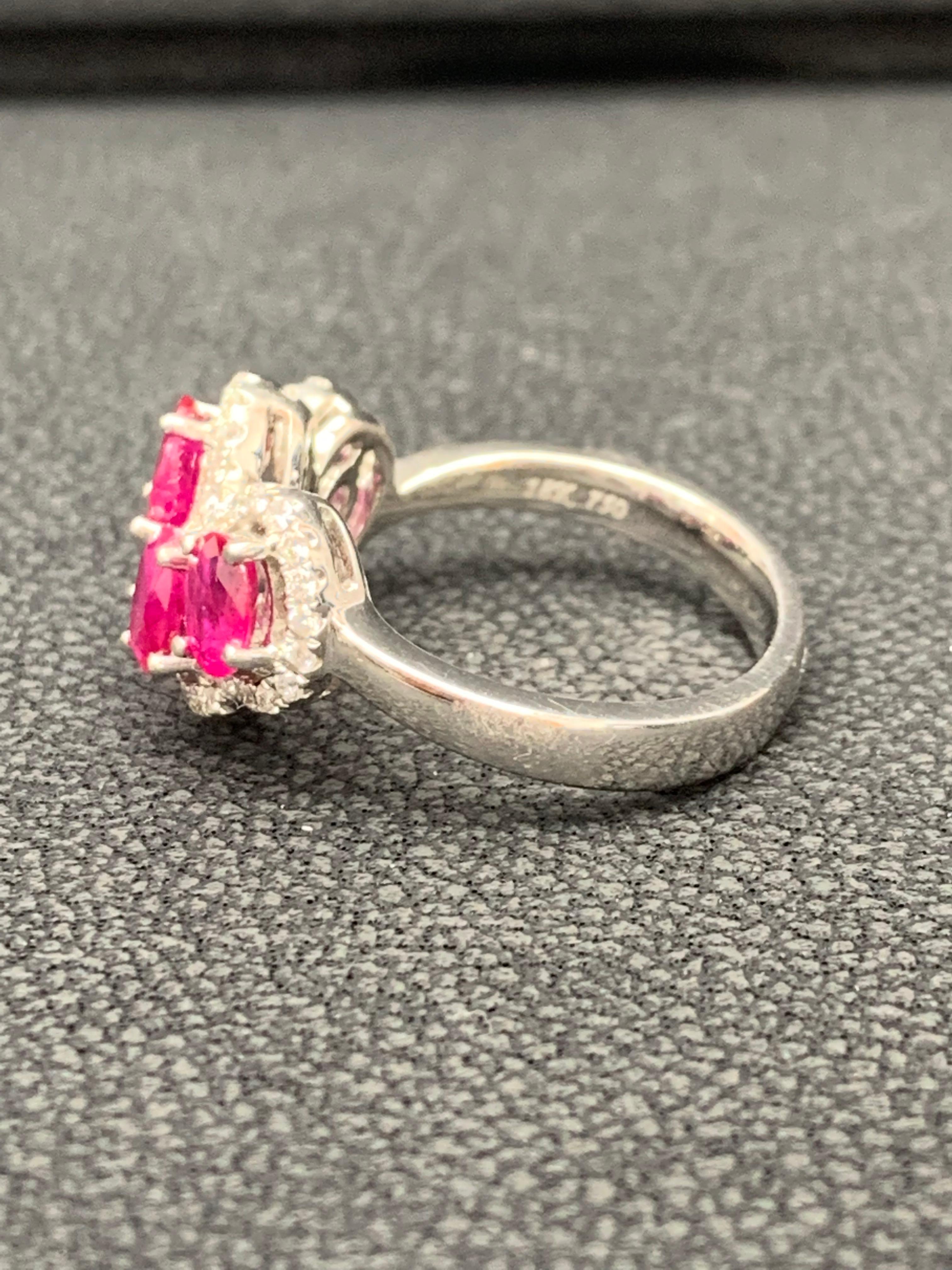 Oval Cut 2.25 Carat Ruby and Diamond Cocktail Ring in 18K White Gold For Sale