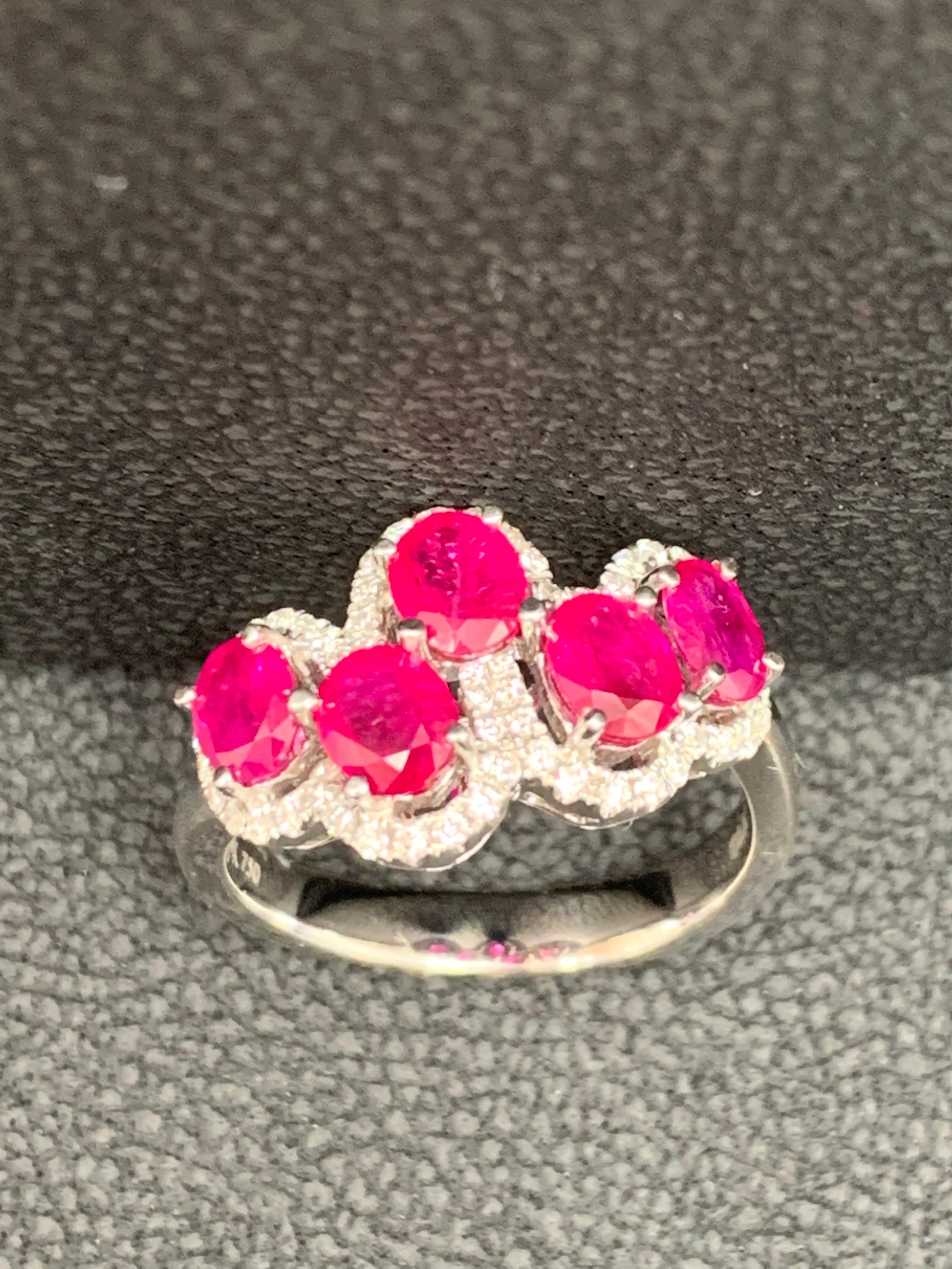 2.25 Carat Ruby and Diamond Cocktail Ring in 18K White Gold In New Condition For Sale In NEW YORK, NY