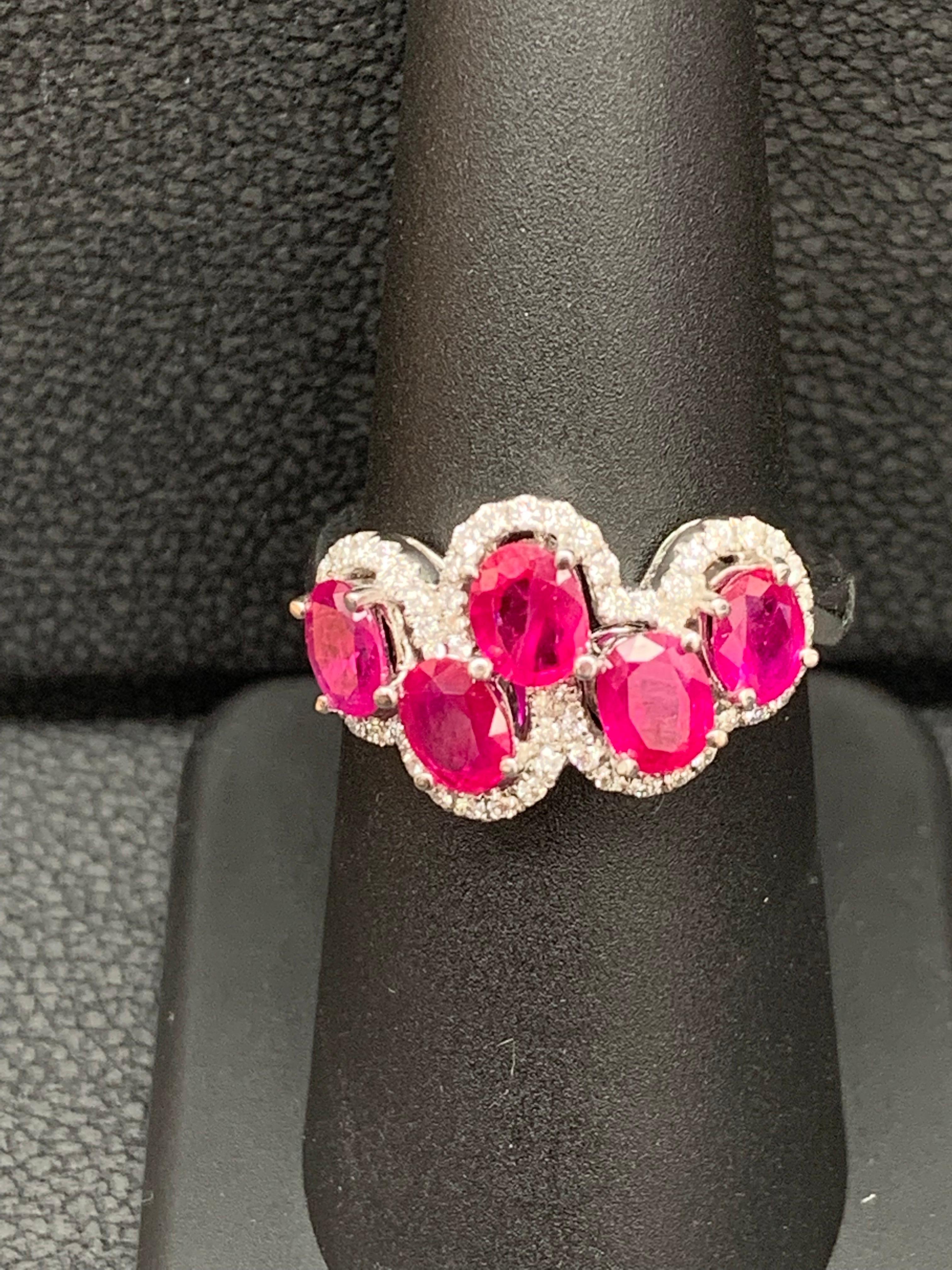 2.25 Carat Ruby and Diamond Cocktail Ring in 18K White Gold For Sale 2
