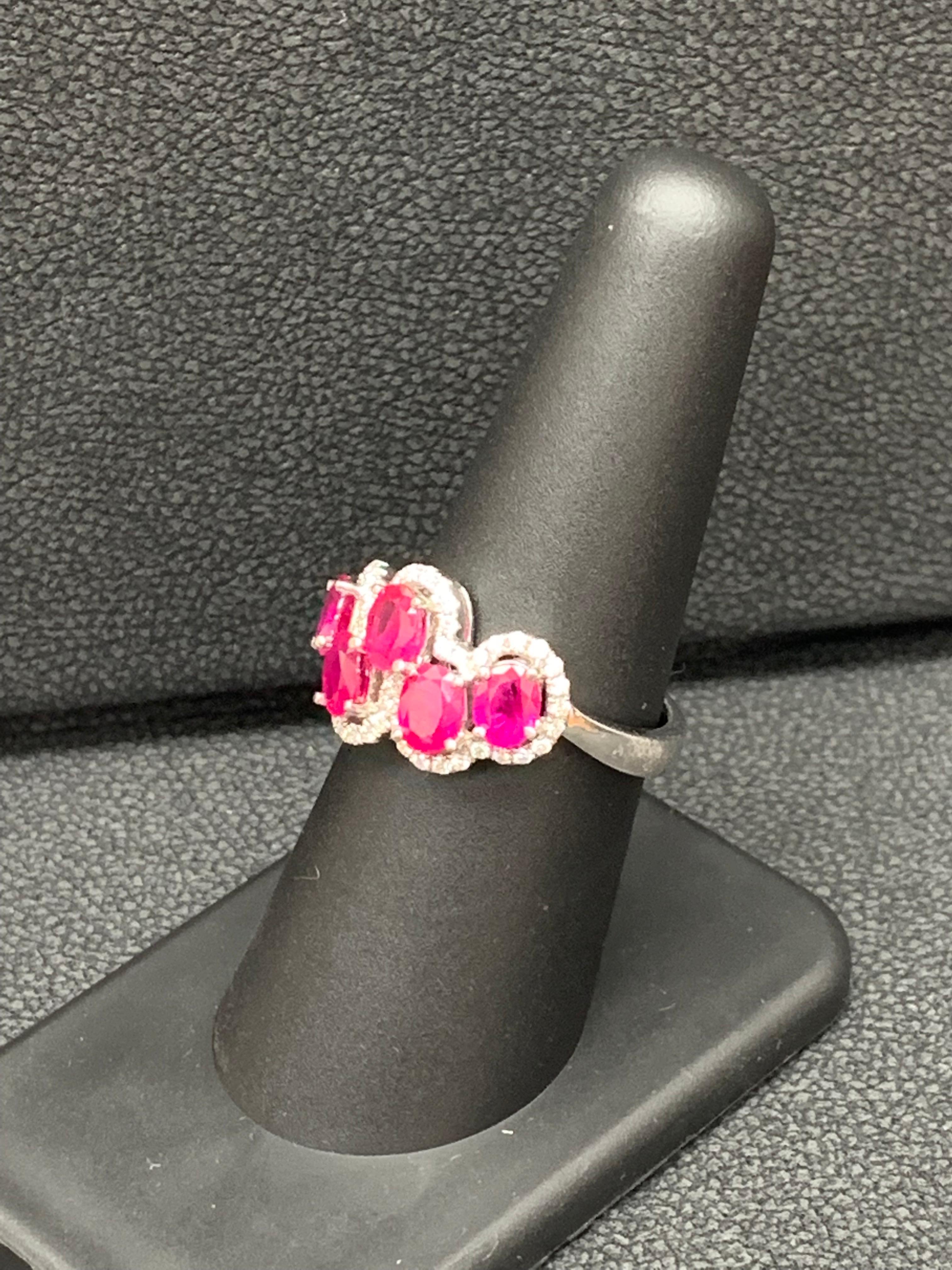 2.25 Carat Ruby and Diamond Cocktail Ring in 18K White Gold For Sale 3