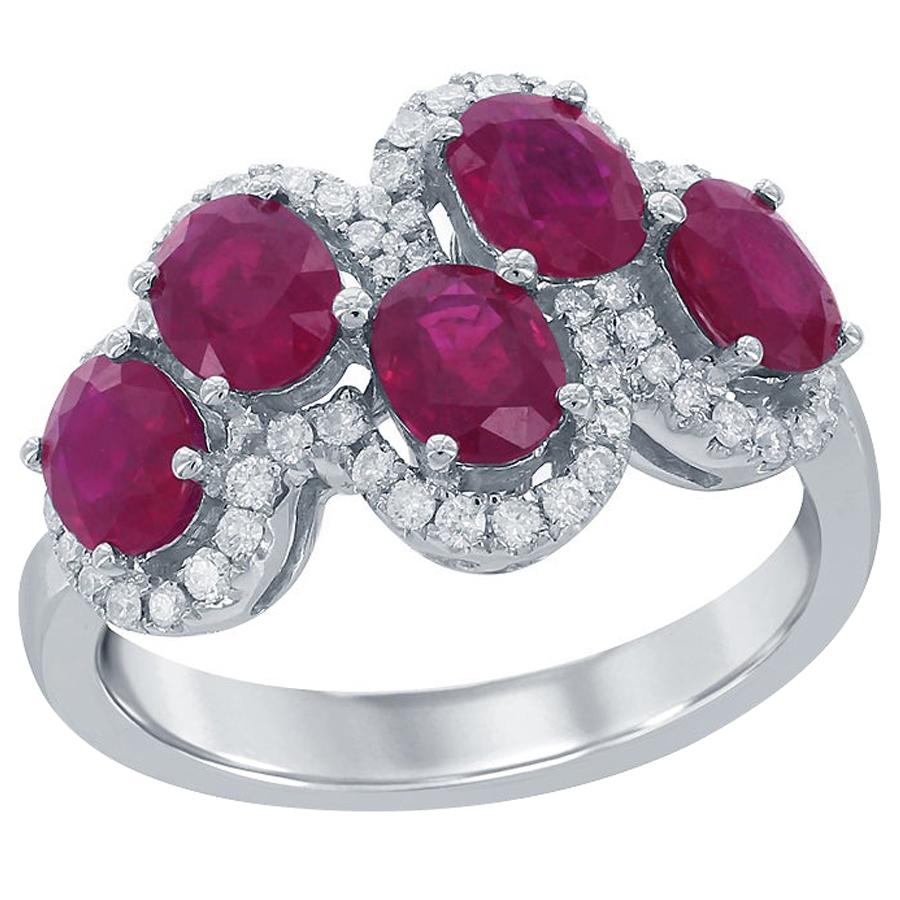 2.25 Carat Ruby and Diamond Cocktail Ring in 18K White Gold For Sale