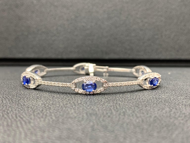 2.46 Carat Oval Blue Sapphire and Diamond Encrusted Tennis Bracelet For ...