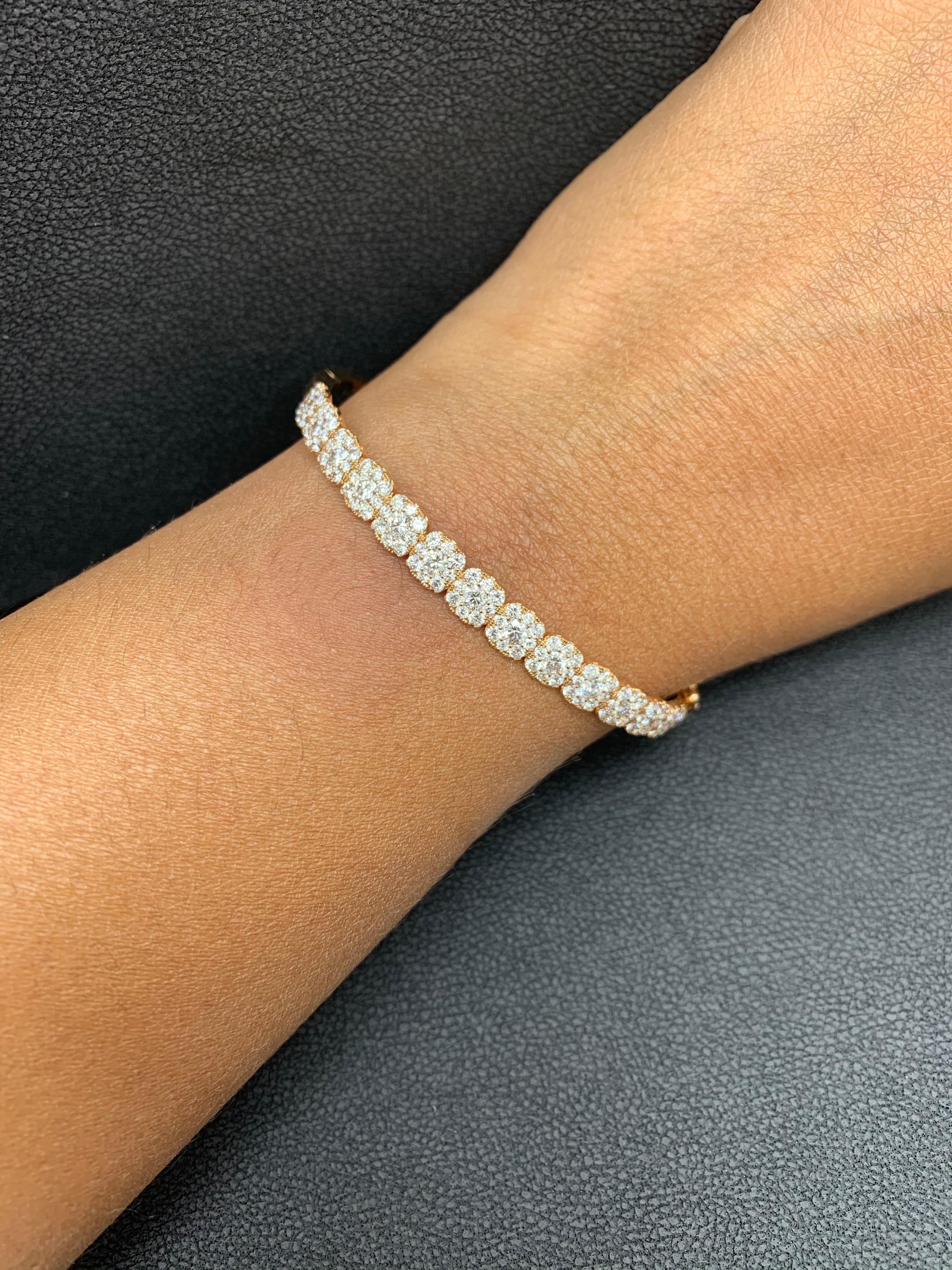 Grandeur 2.49 Carat Total Round Diamond Bangle in 18K Rose Gold For Sale 5