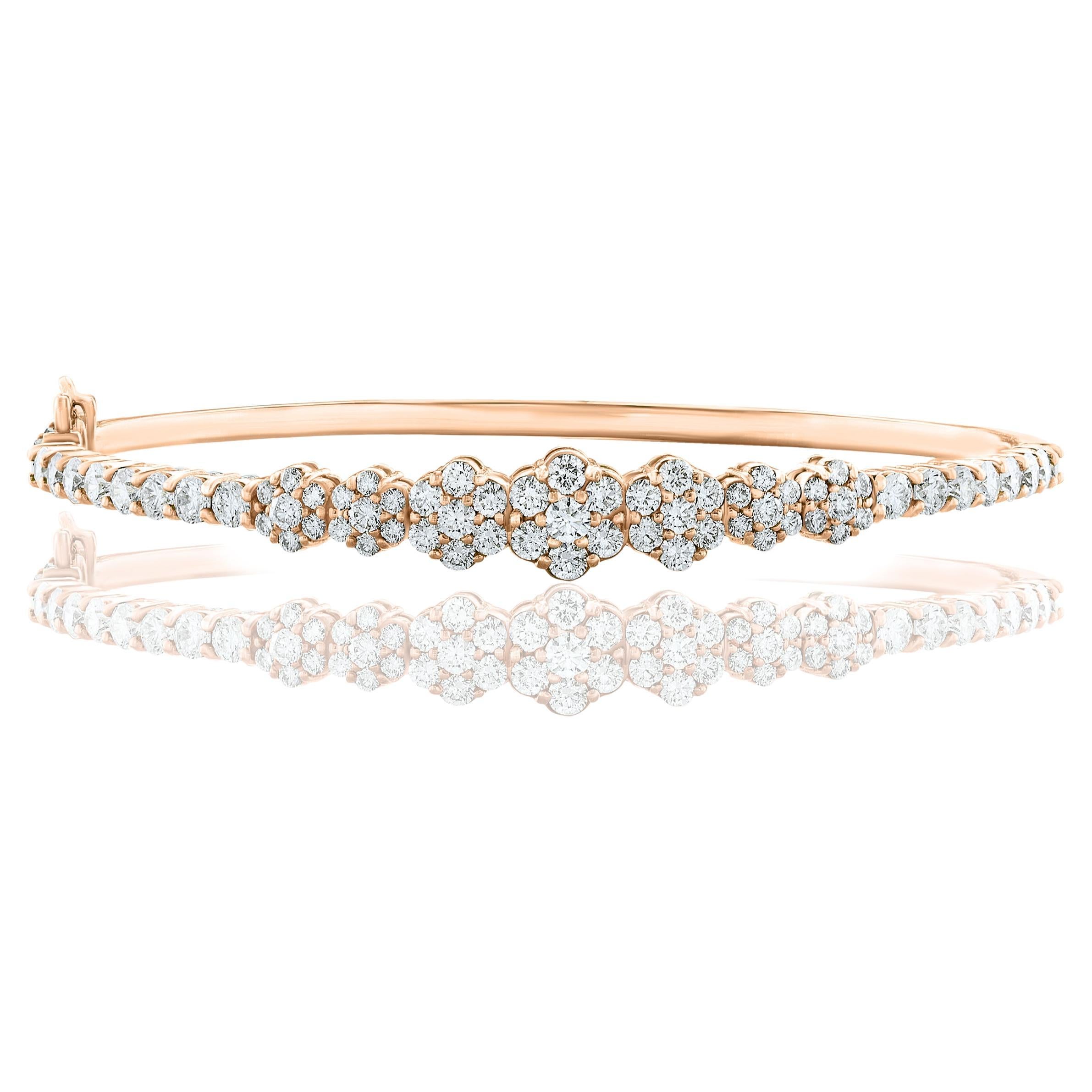 Grandeur 2.54 Carat Brilliant Cut Diamond Bangle in 18K Rose Gold For Sale