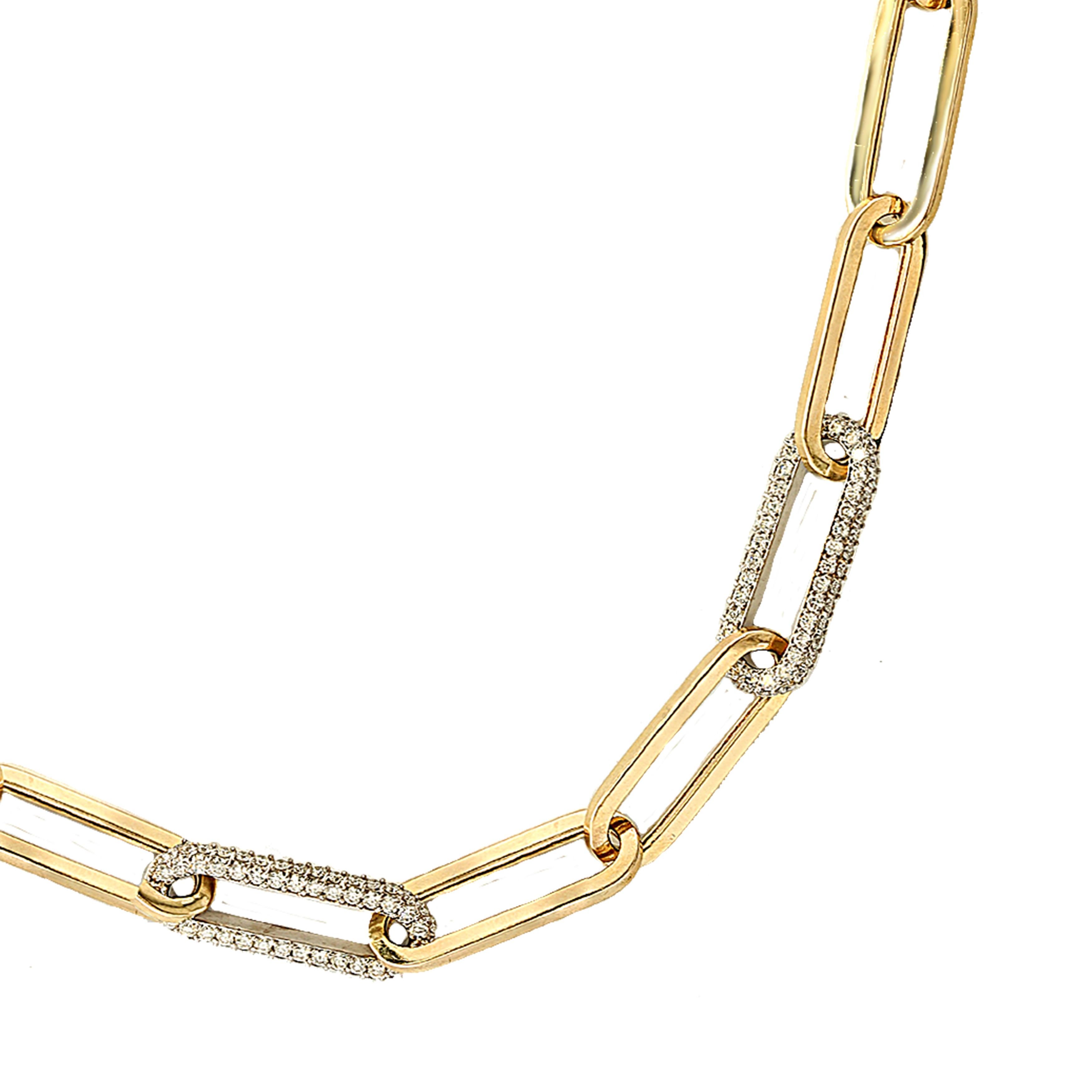 Modern Grandeur 2.64 Carat Paper Clip Diamond Necklace in 14K Yellow and White Gold For Sale