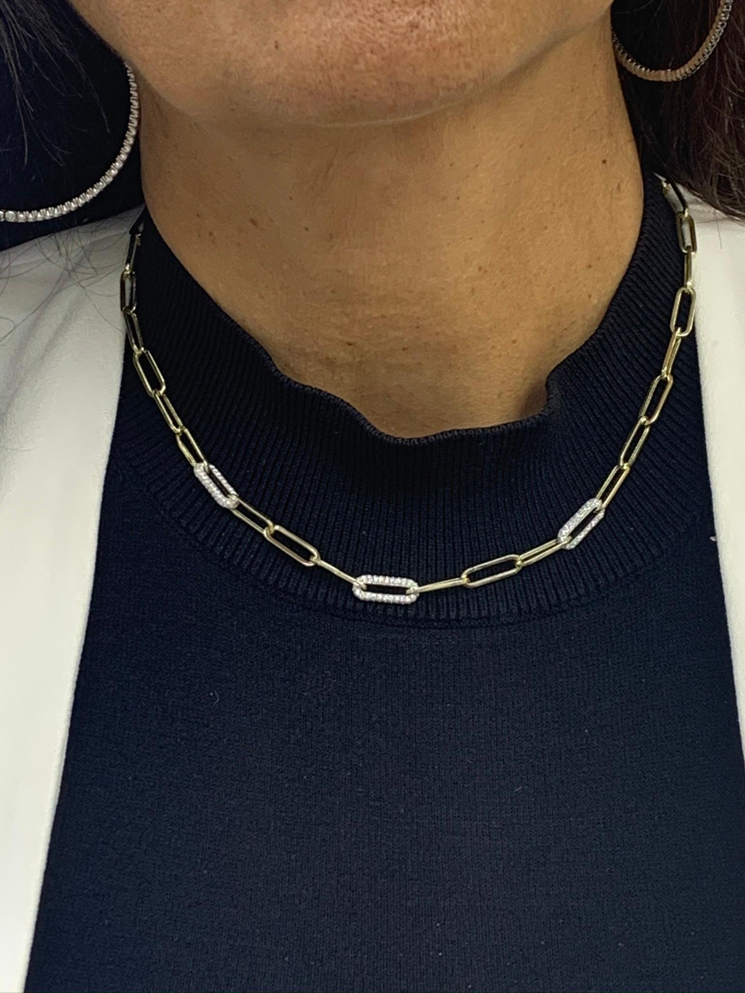 Taille ronde Collier à clips en papier Grandeur avec diamants de 2,64 carats en or jaune et blanc 14 carats en vente