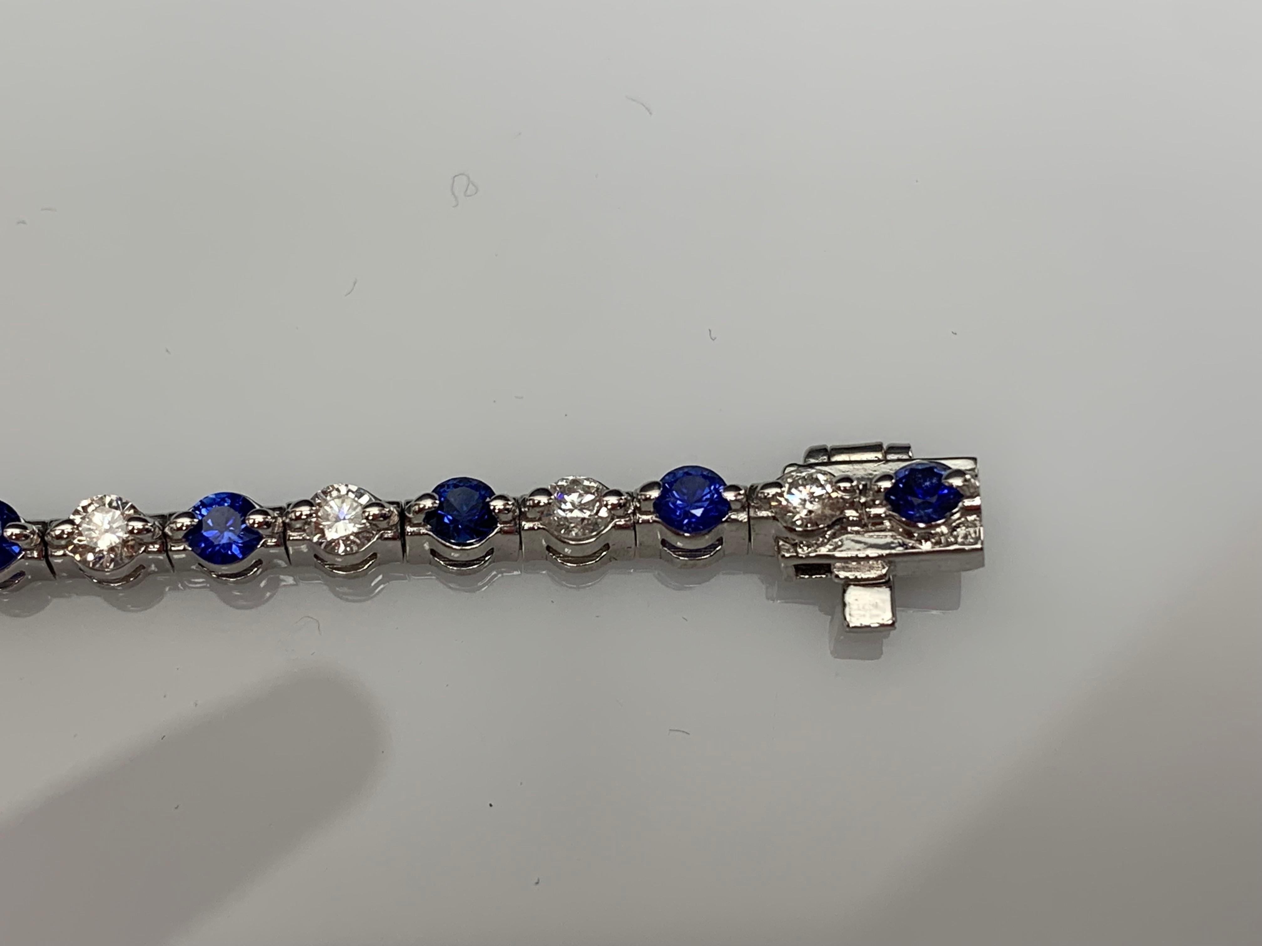 Grandeur 2.65 Carat Round Blue Sapphire and Diamond Bracelet in 14K White Gold For Sale 4