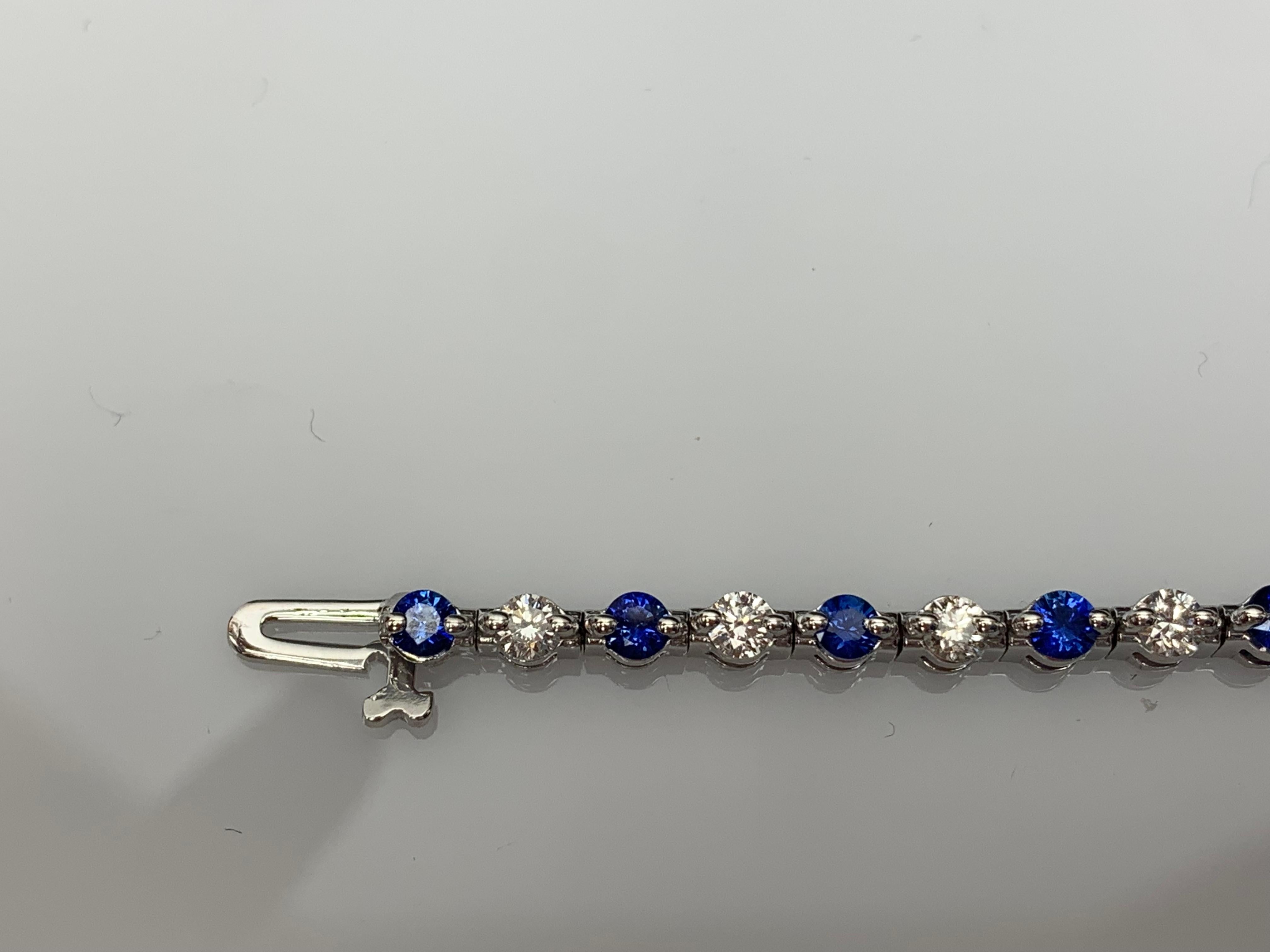 Grandeur 2.65 Carat Round Blue Sapphire and Diamond Bracelet in 14K White Gold For Sale 5