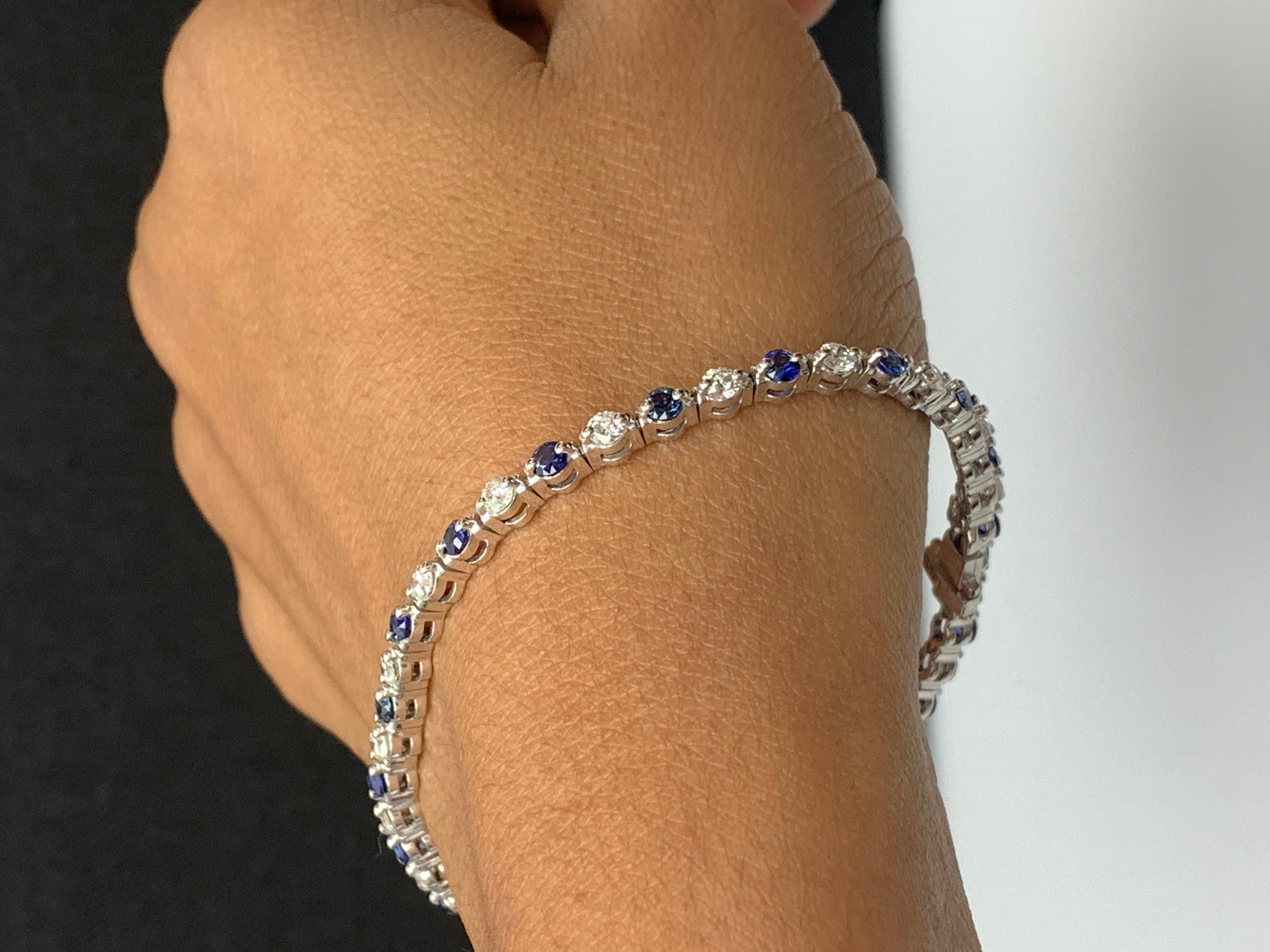 Grandeur 2.65 Carat Round Blue Sapphire and Diamond Bracelet in 14K White Gold For Sale 7