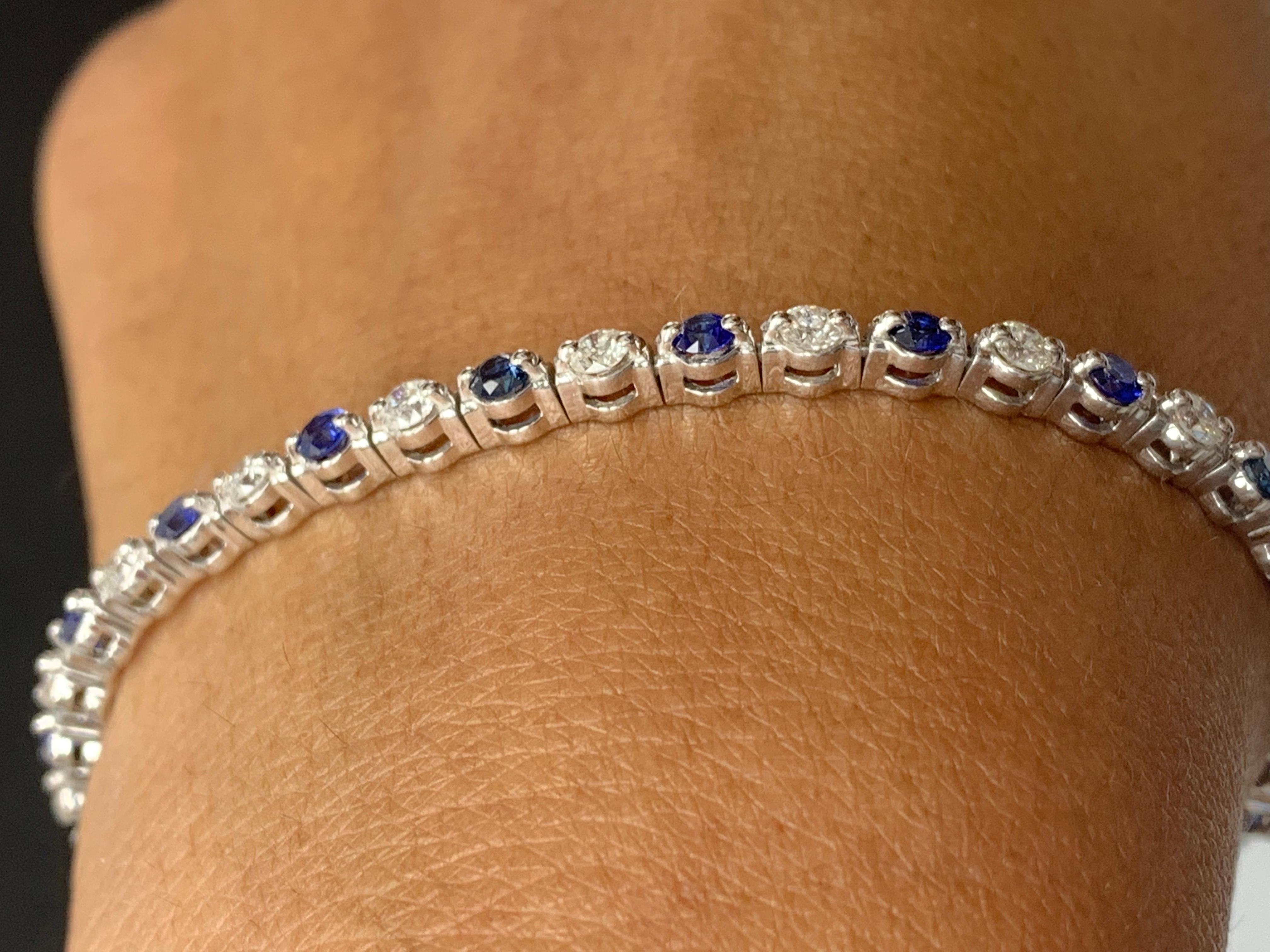 Grandeur 2.65 Carat Round Blue Sapphire and Diamond Bracelet in 14K White Gold For Sale 9