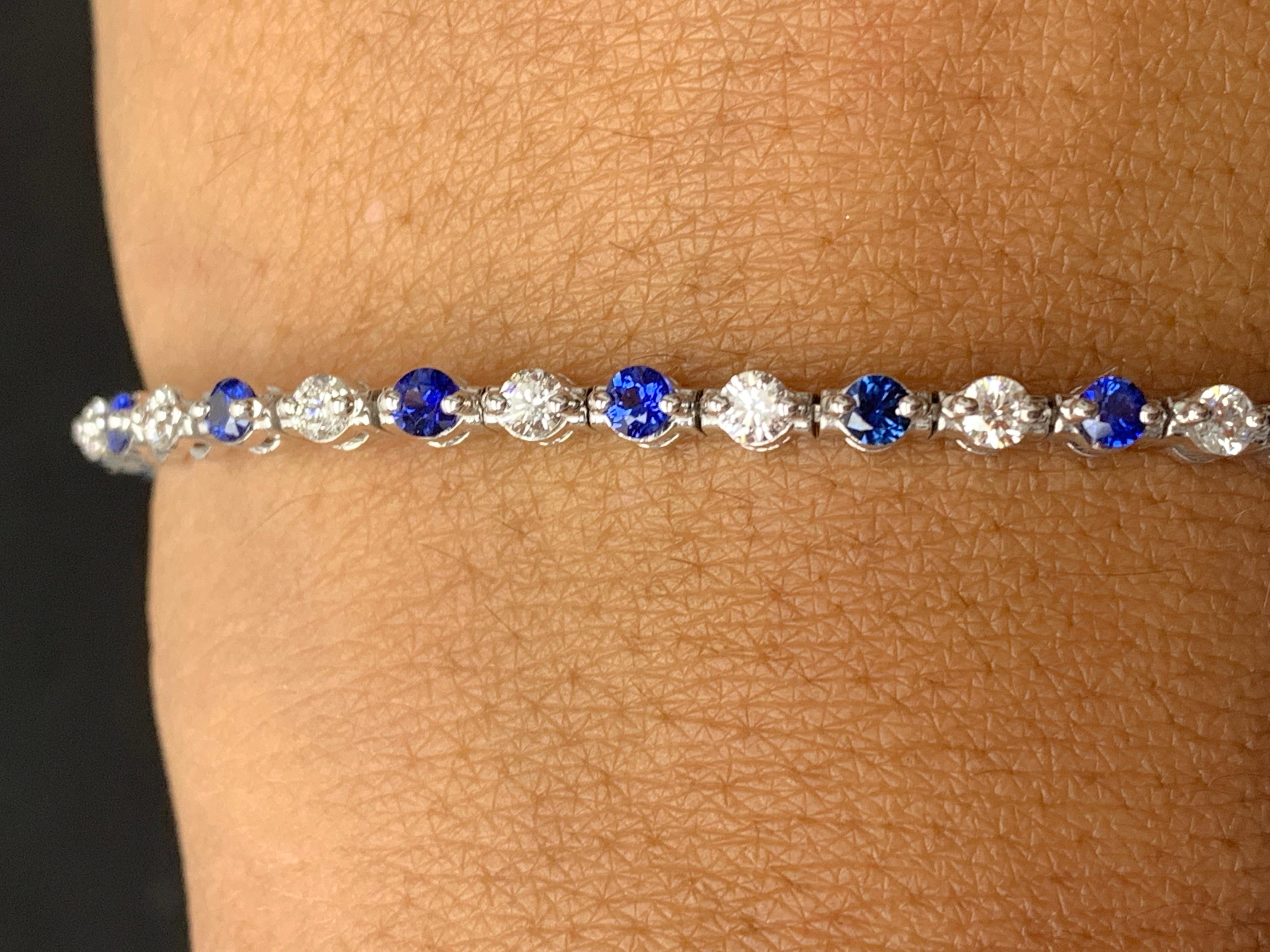 Grandeur 2.65 Carat Round Blue Sapphire and Diamond Bracelet in 14K White Gold For Sale 10