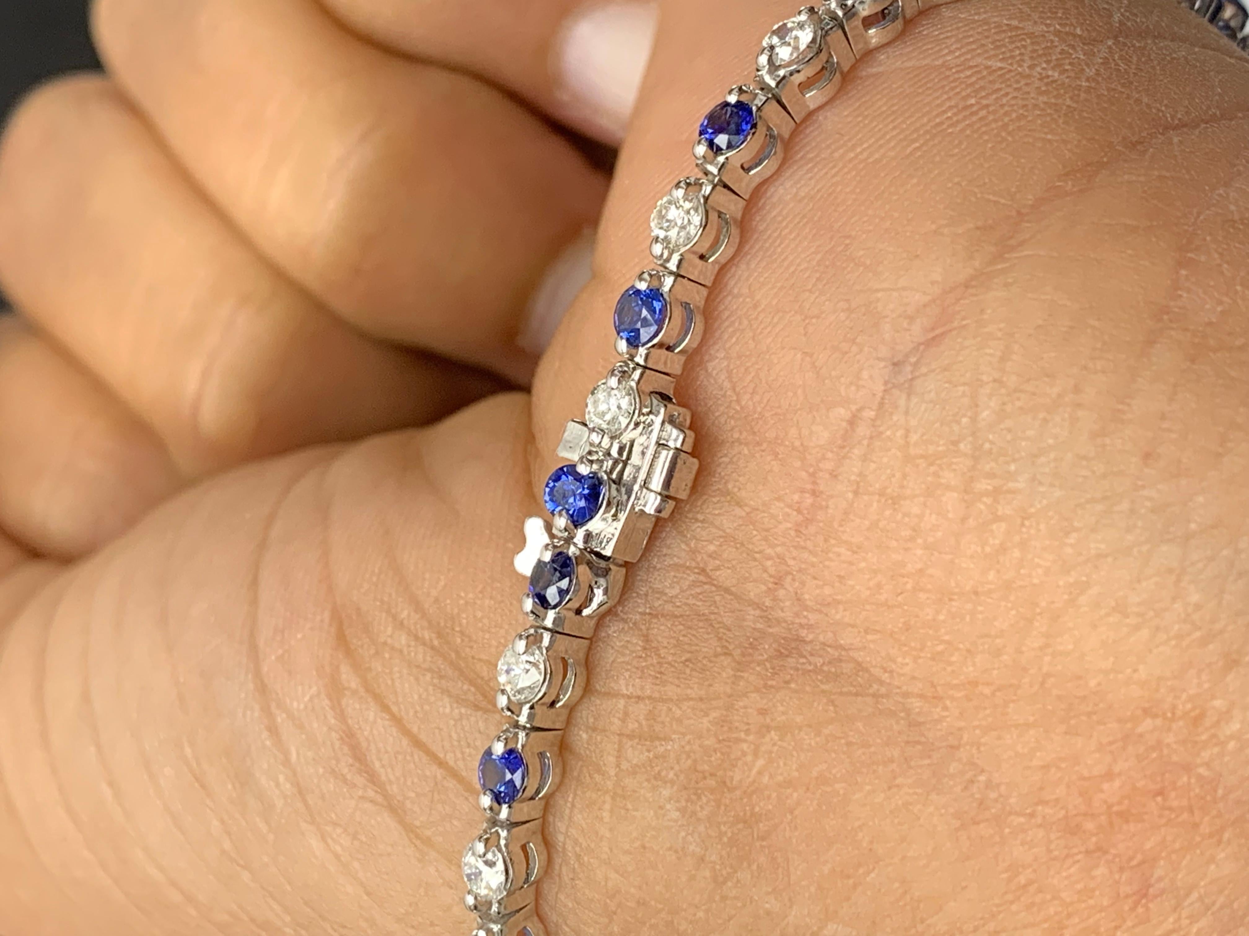 Grandeur 2.65 Carat Round Blue Sapphire and Diamond Bracelet in 14K White Gold For Sale 13