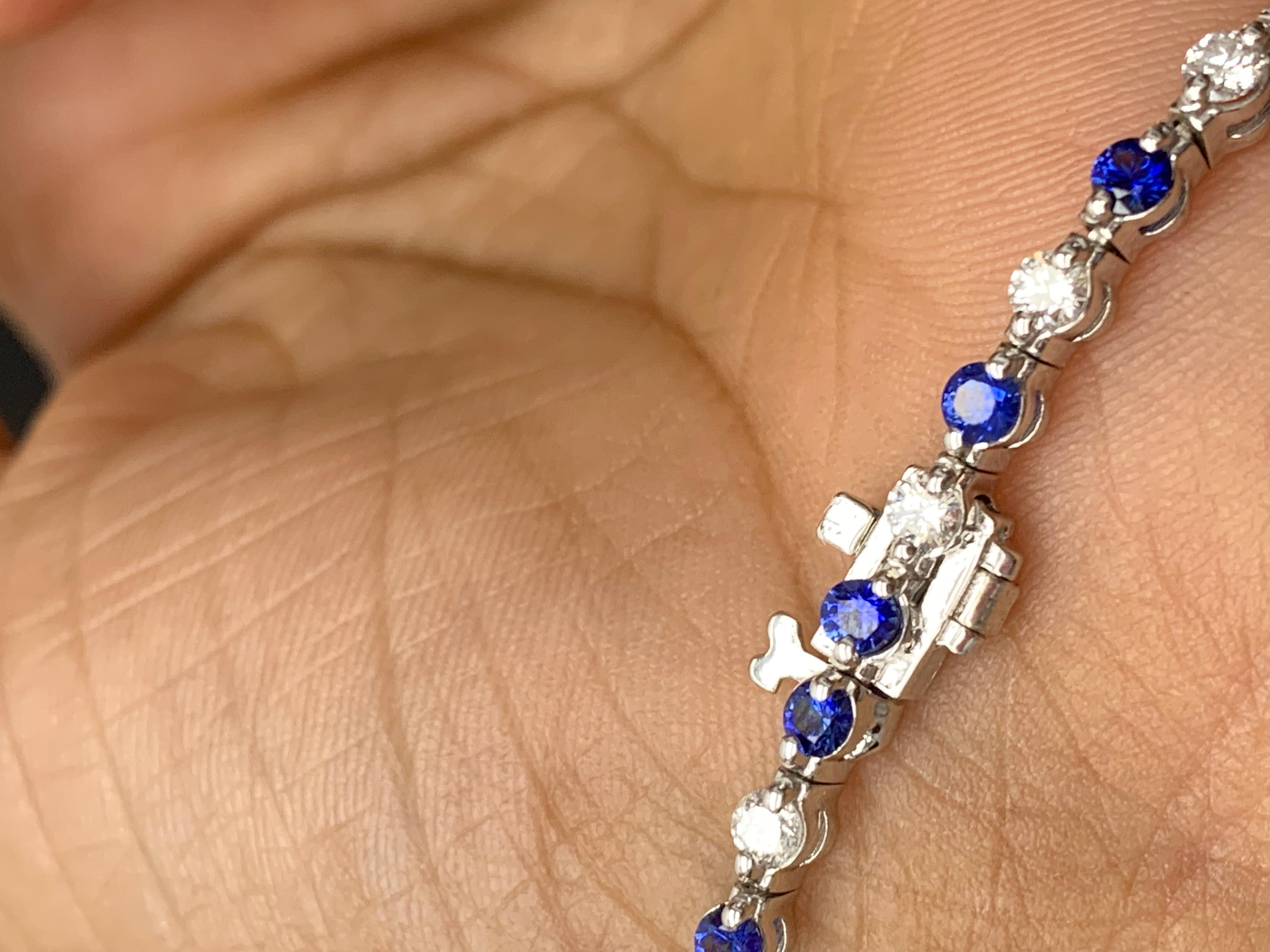 Grandeur 2.65 Carat Round Blue Sapphire and Diamond Bracelet in 14K White Gold For Sale 14