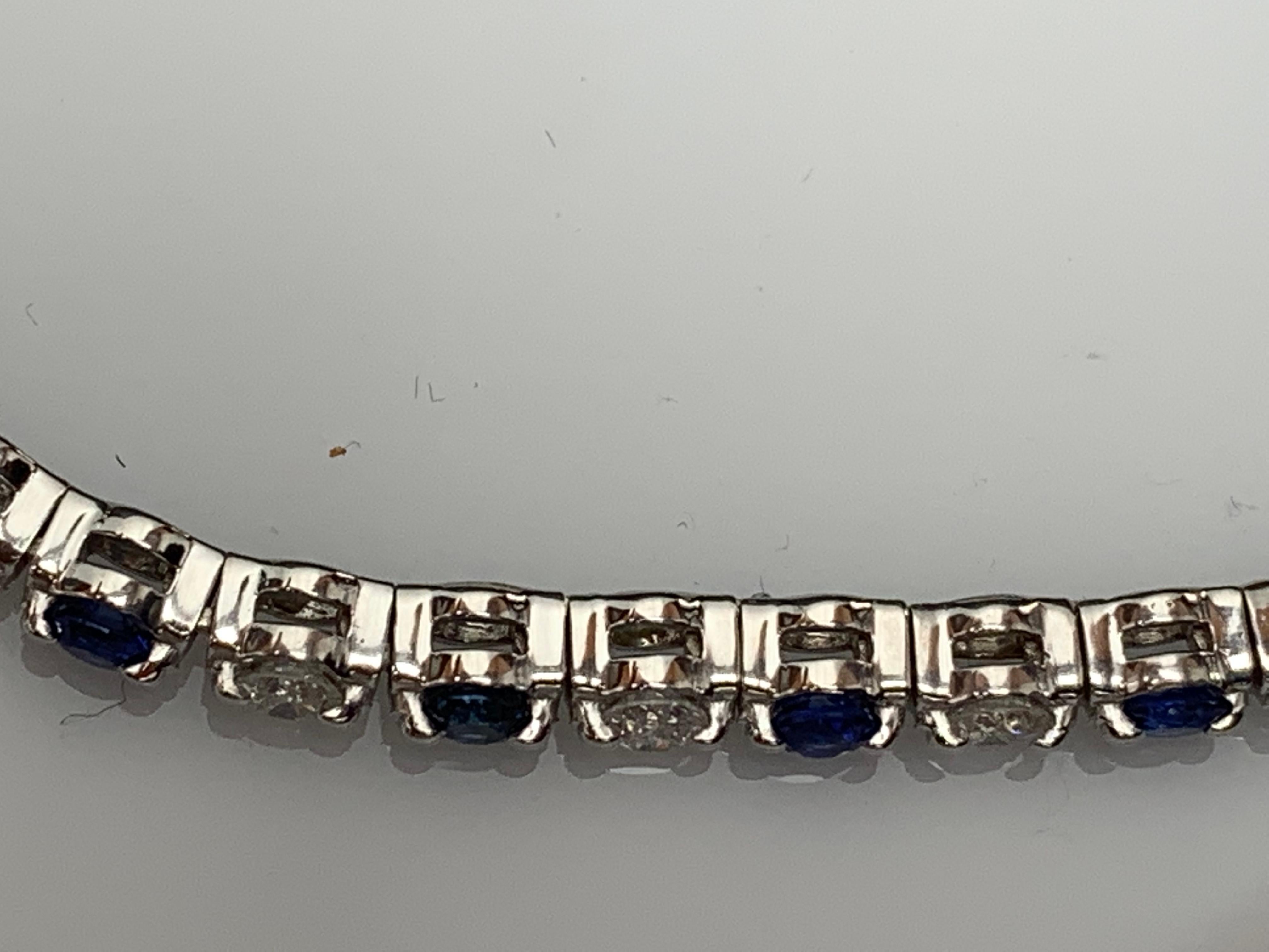 Modern Grandeur 2.65 Carat Round Blue Sapphire and Diamond Bracelet in 14K White Gold For Sale