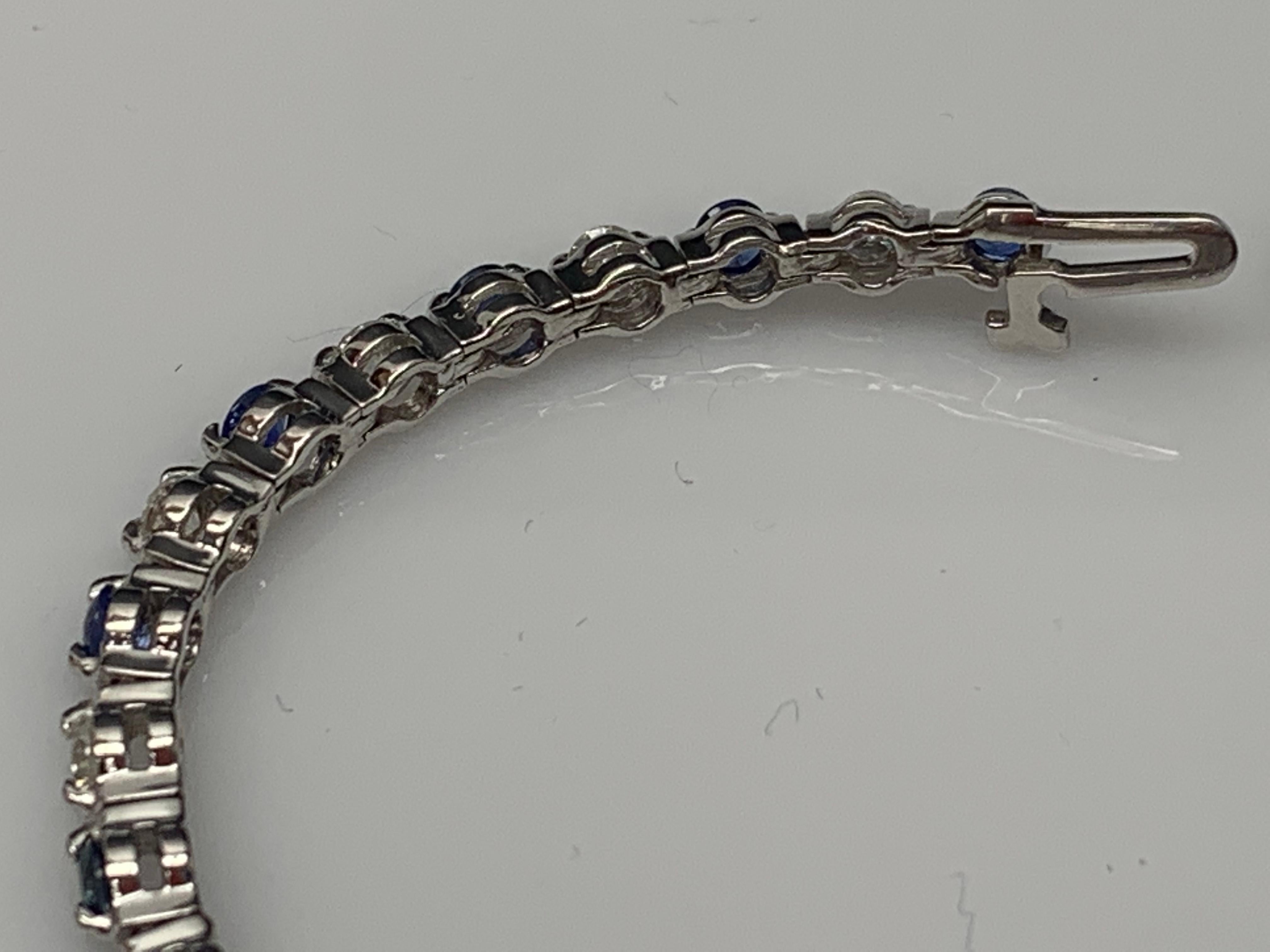 Round Cut Grandeur 2.65 Carat Round Blue Sapphire and Diamond Bracelet in 14K White Gold For Sale