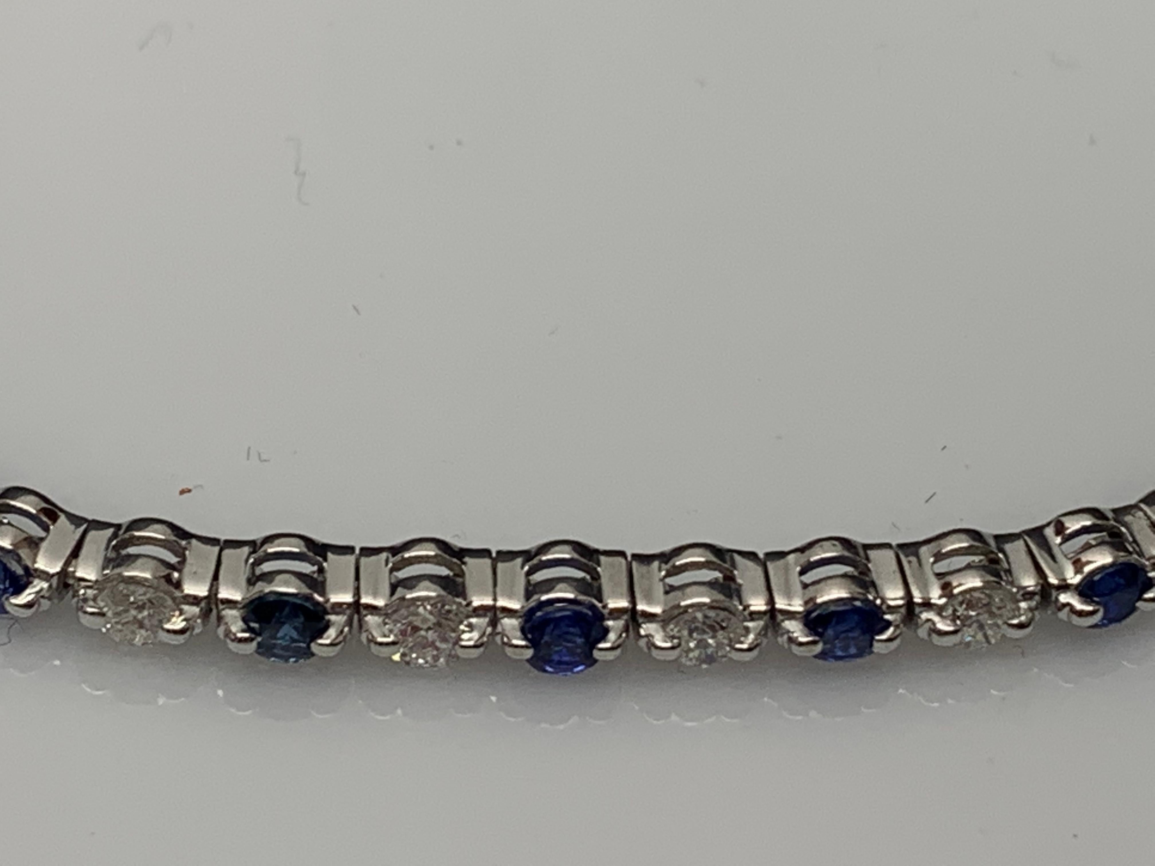 Women's or Men's Grandeur 2.65 Carat Round Blue Sapphire and Diamond Bracelet in 14K White Gold For Sale