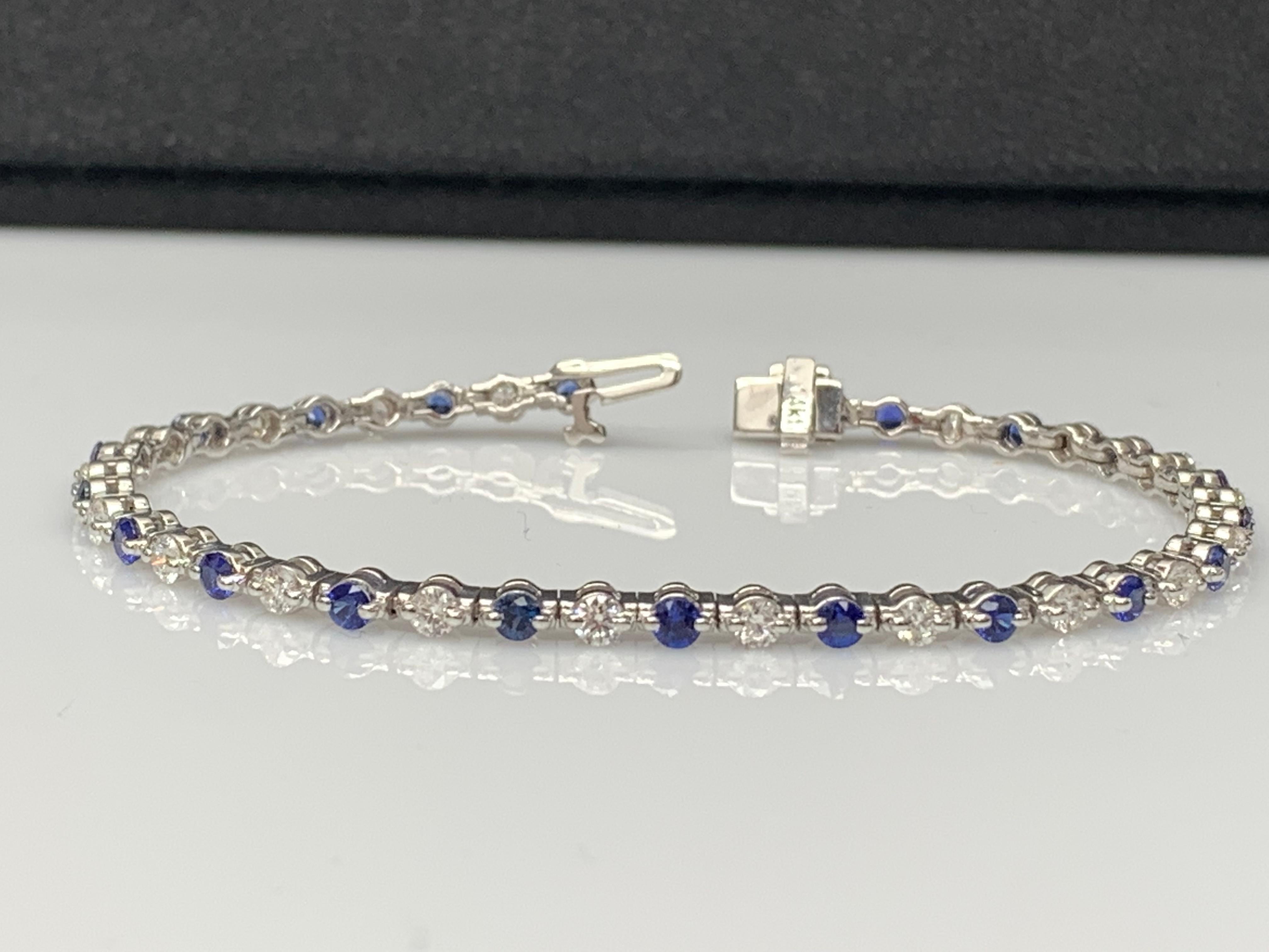 Grandeur 2.65 Carat Round Blue Sapphire and Diamond Bracelet in 14K White Gold For Sale 1