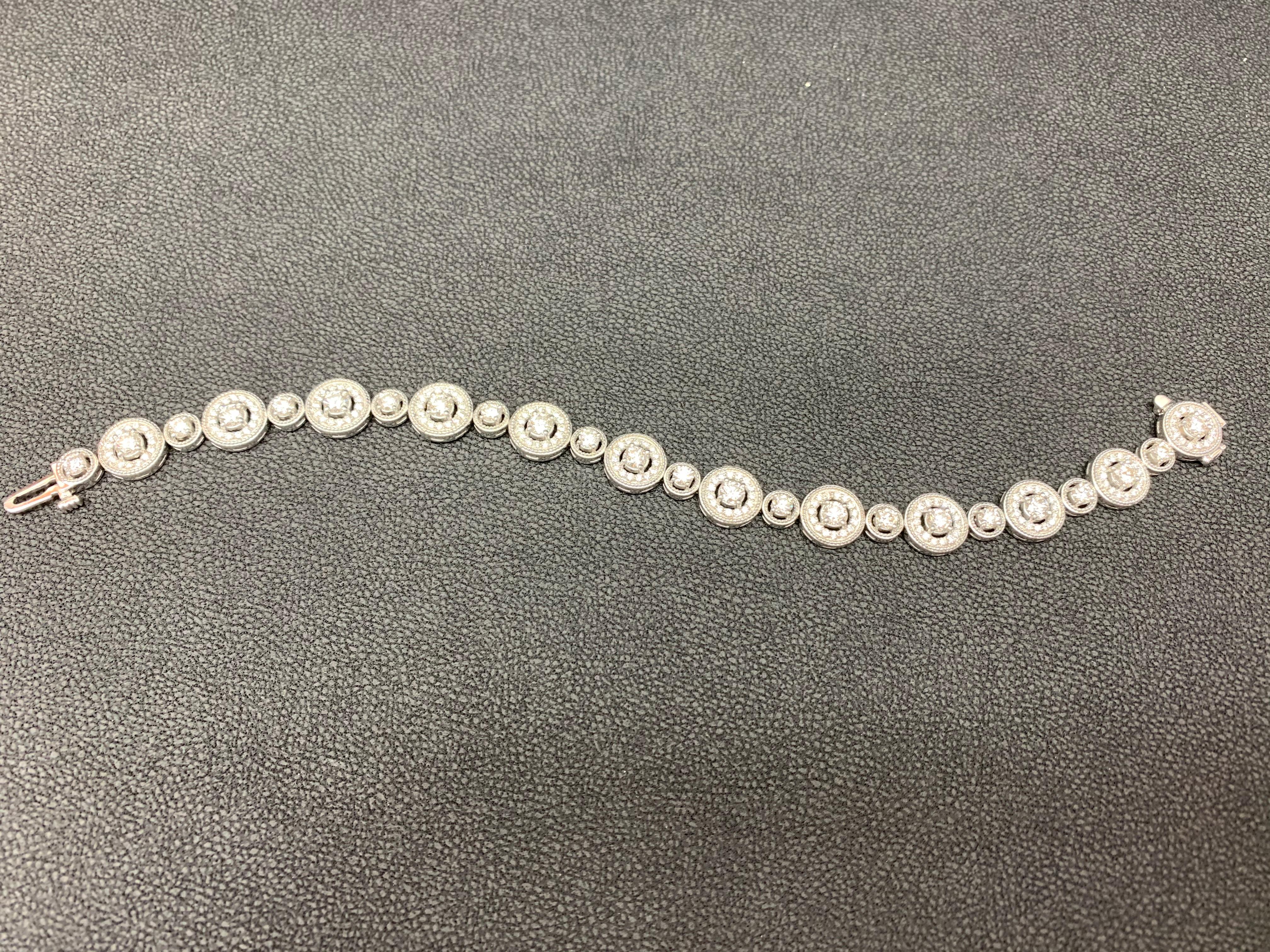 2.87 Carats Diamond White Gold Halo Tennis Bracelet in 14K For Sale 5
