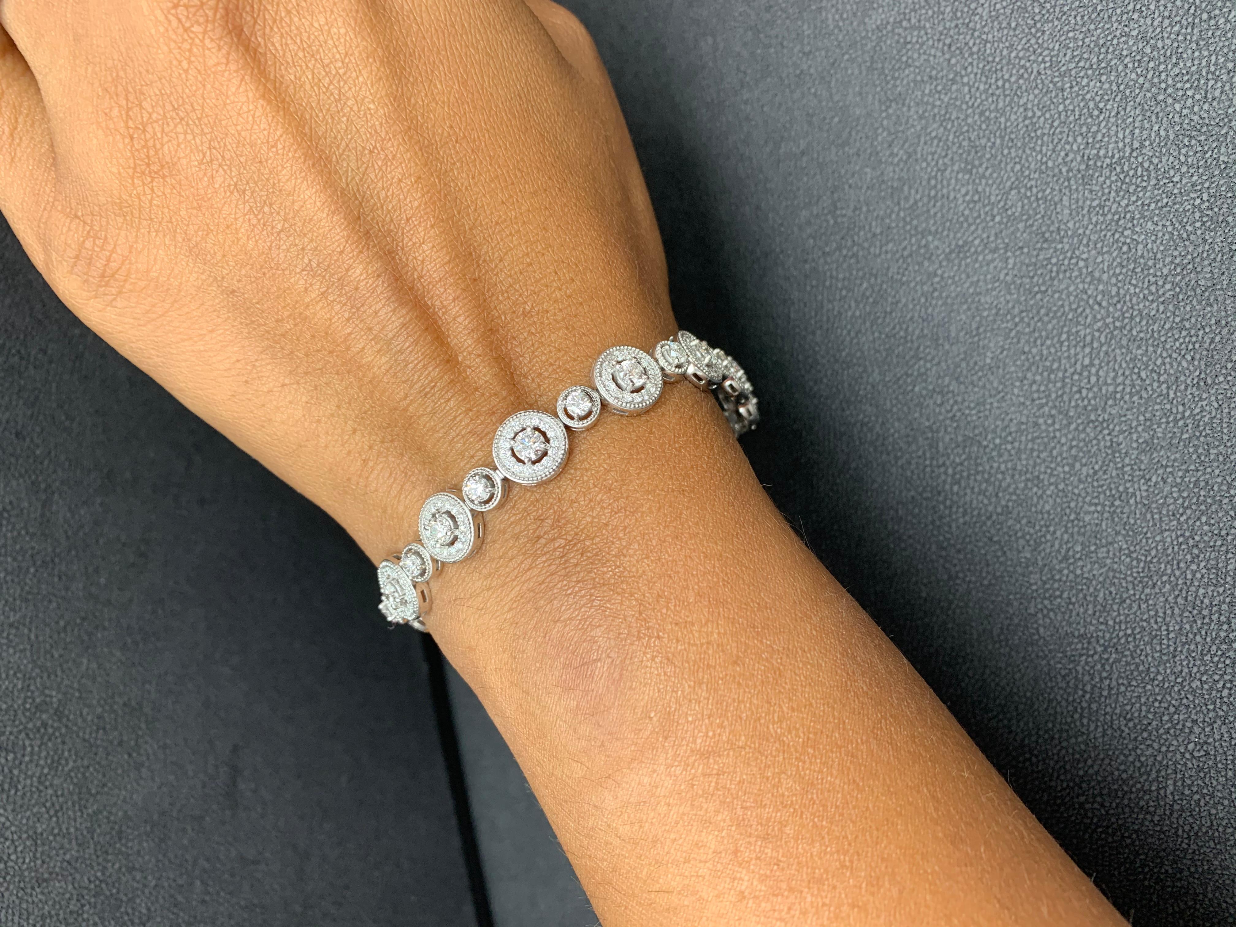 2.87 Carats Diamond White Gold Halo Tennis Bracelet in 14K For Sale 6
