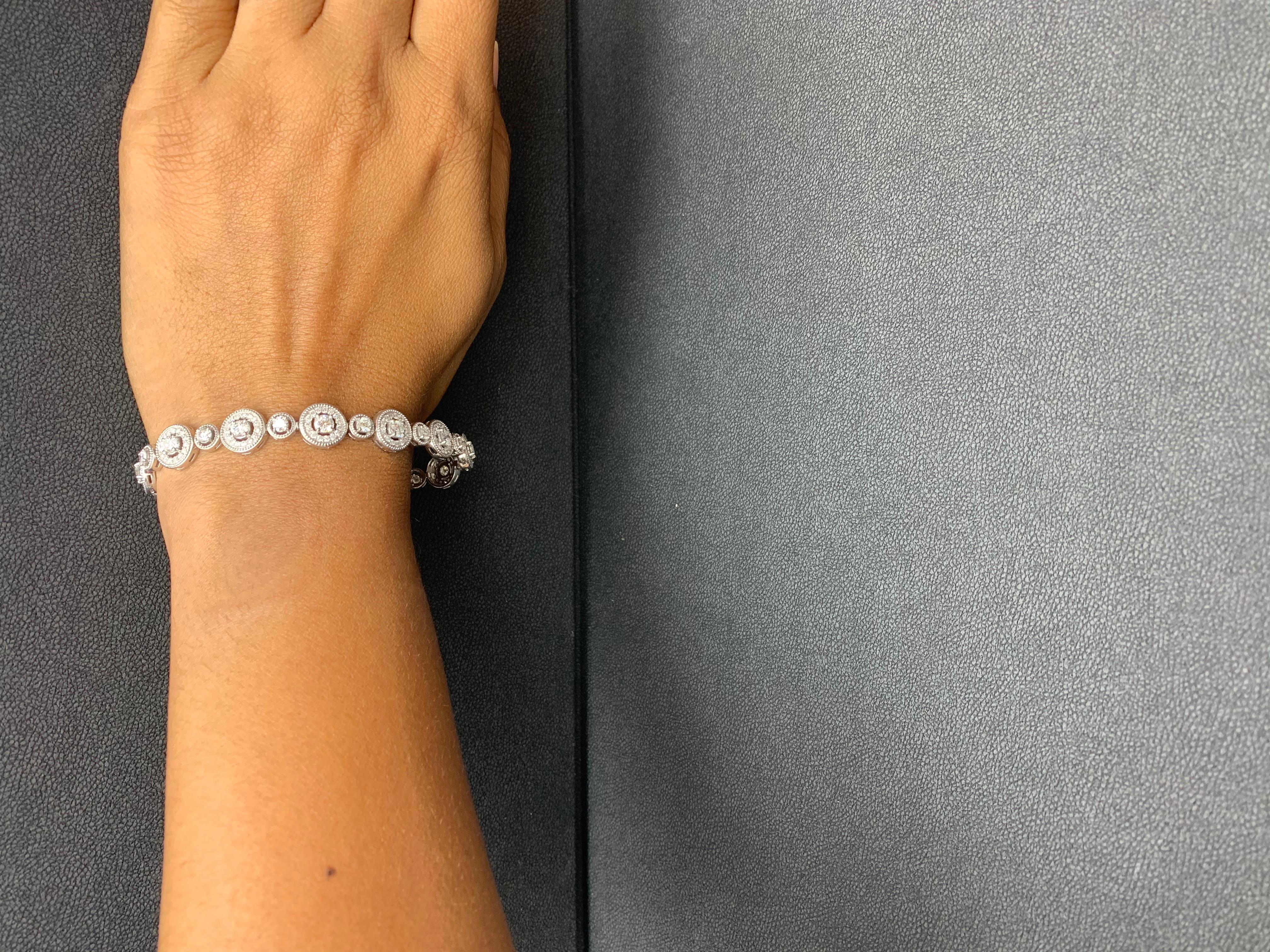 2.87 Carats Diamond White Gold Halo Tennis Bracelet in 14K For Sale 7